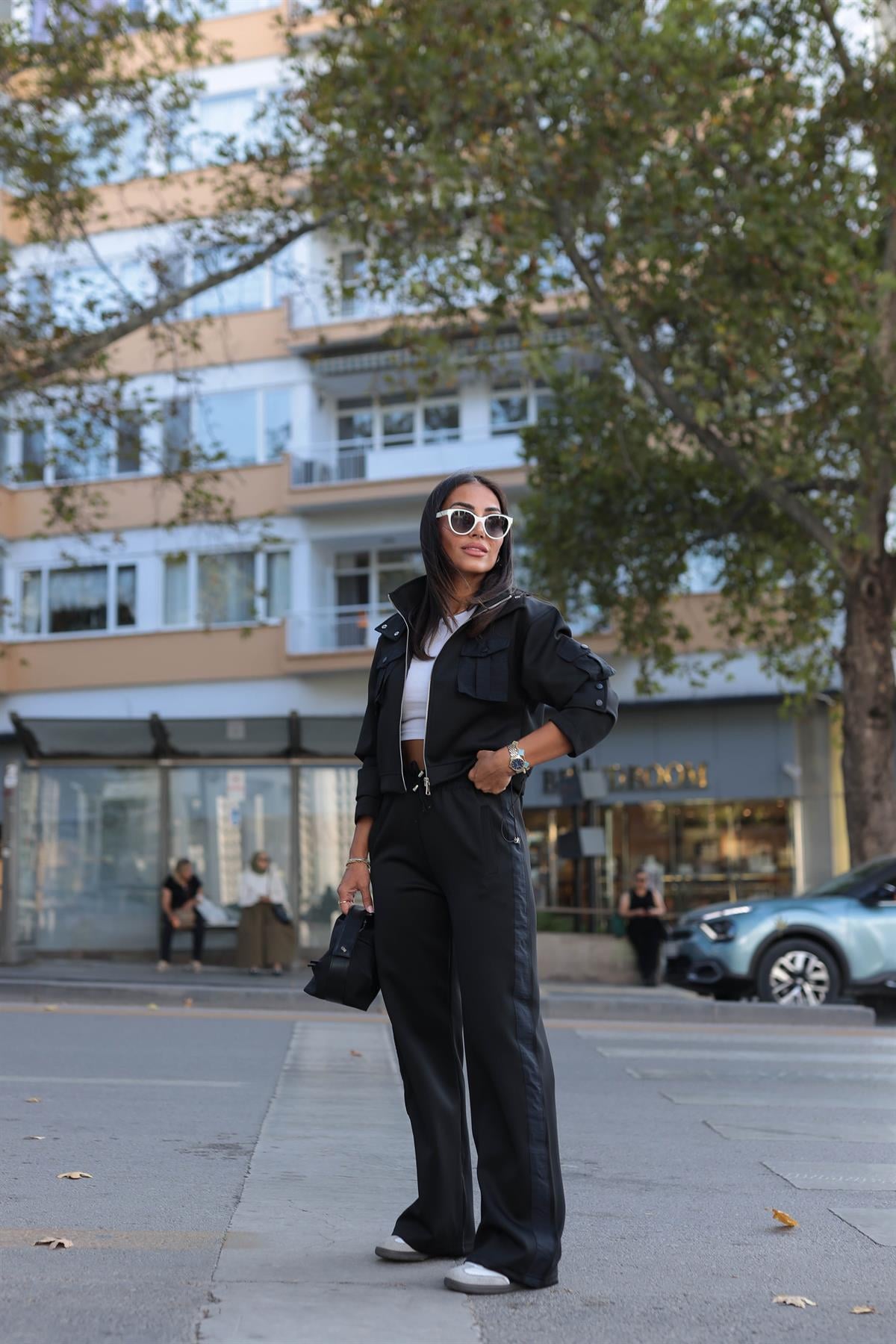 2140 Paraşüt Garnili Ceketli Scuba Takım SİYAH