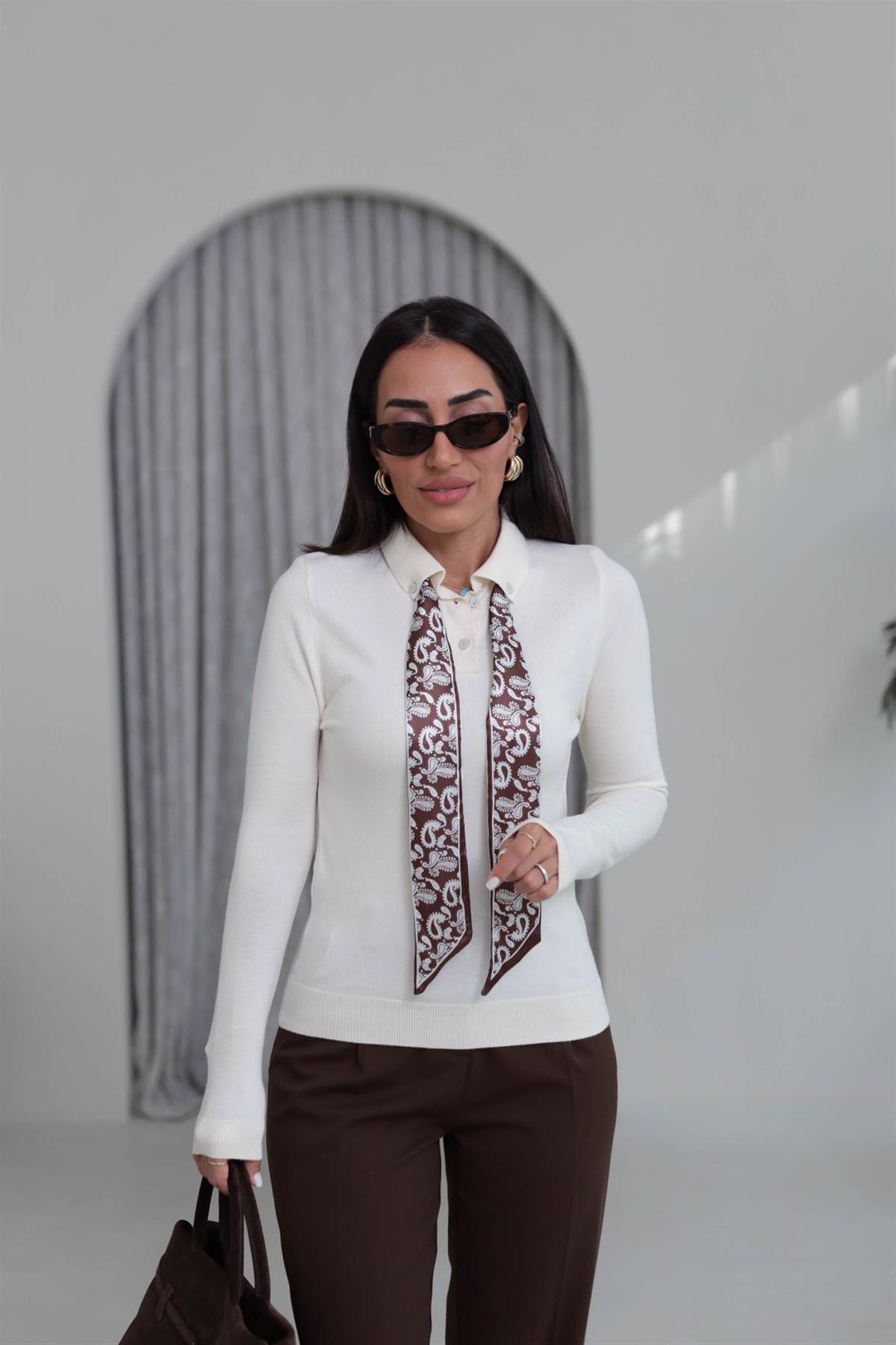 0097 Fularlı Corsman Triko EKRU