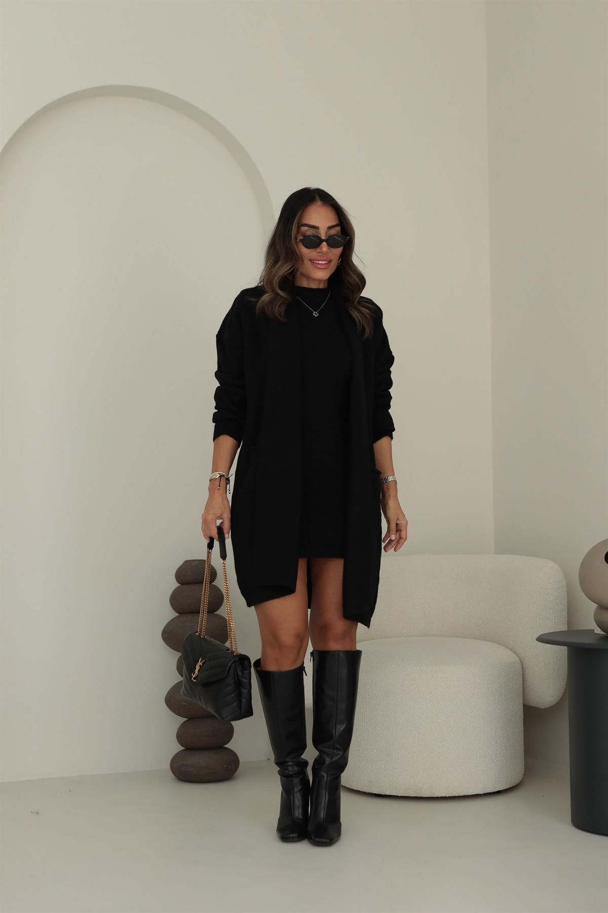 5131Y Hırka Elbise İkili Triko Takım SİYAH