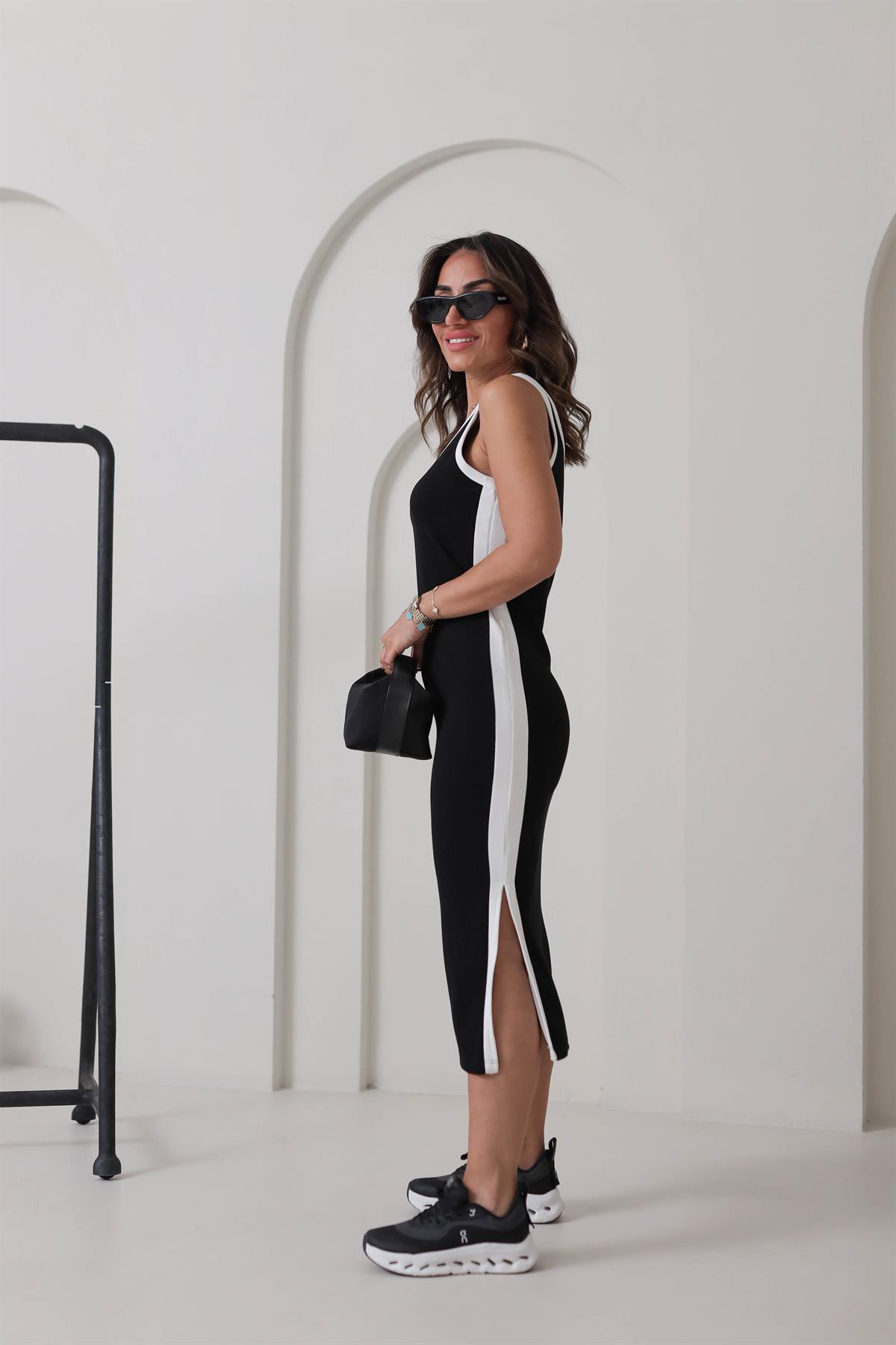 Oys Biyeli Askılı Modal Kumaş Elbise SİYAH