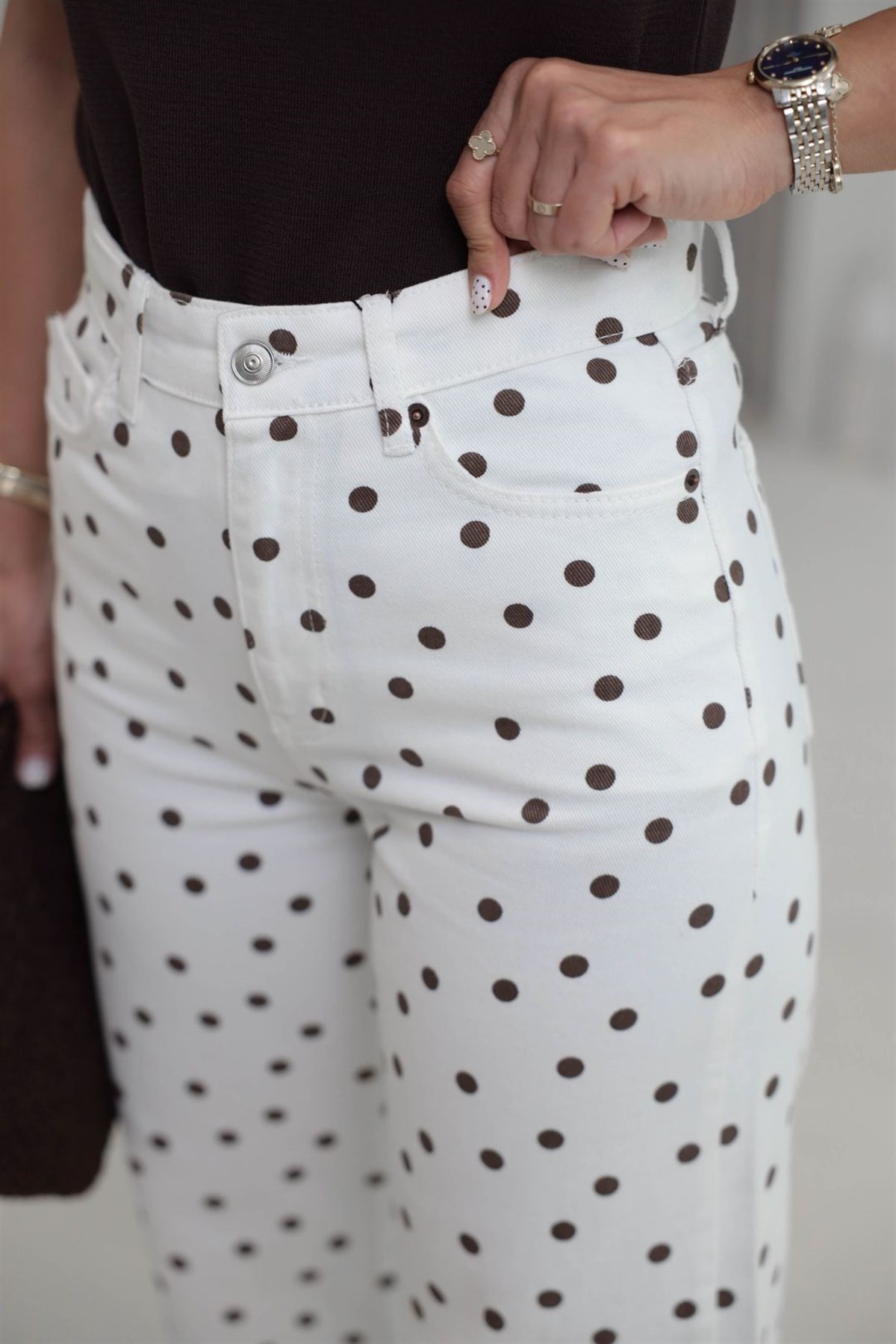 2620 Puantiyeli Wide Leg Jean EKRU