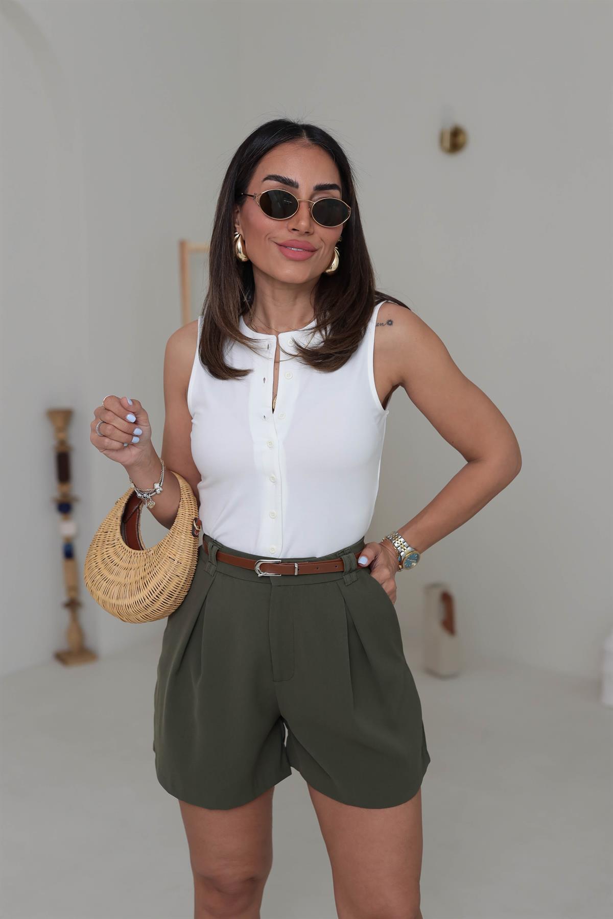 6729 Viskon Düğmeli Yelek EKRU