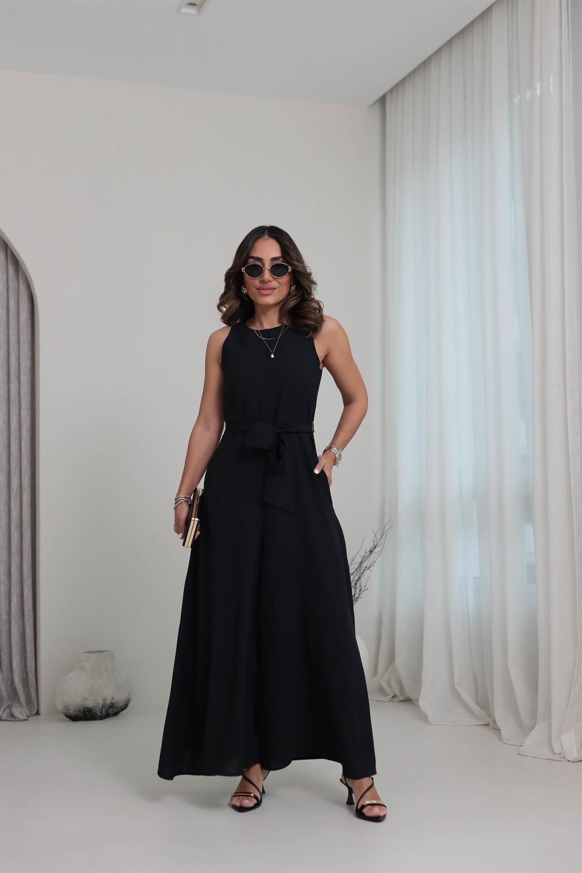 0022 Bol Paça Bel Kuşak Kemerli Tulum SİYAH