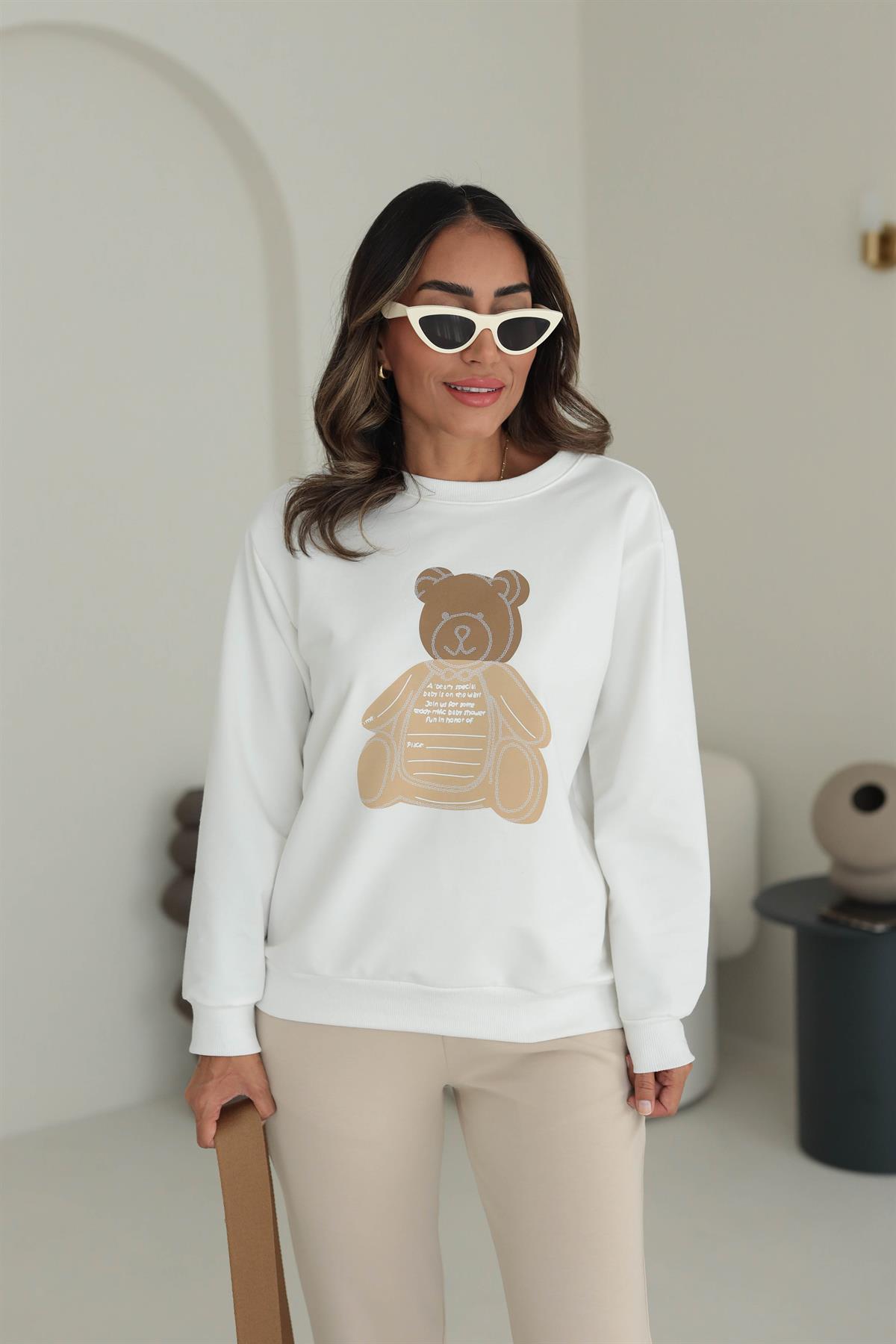 9081 Teddy Baskılı Sweatshirt