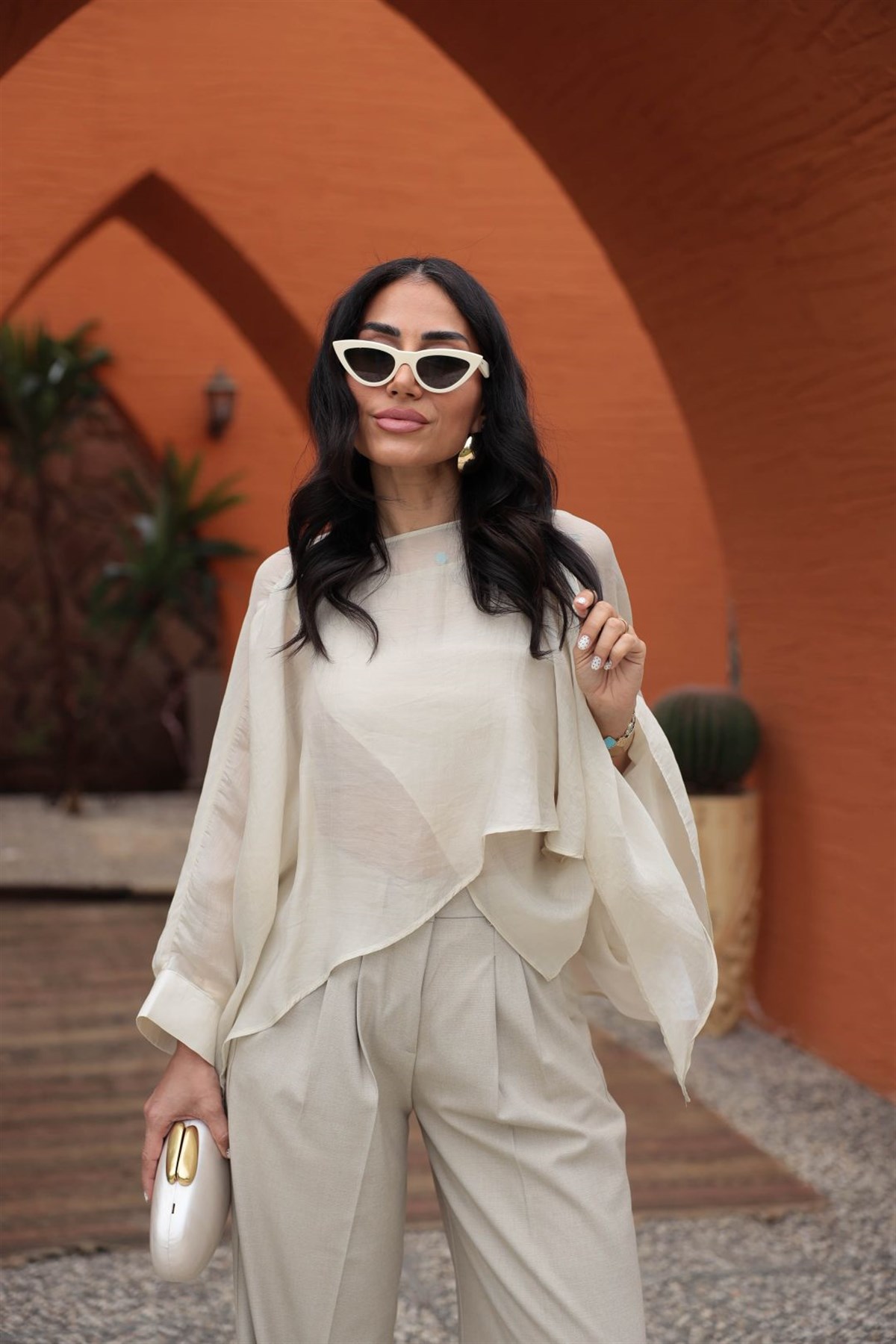 5026 Uçuşan Pelerin Bluz TAŞ