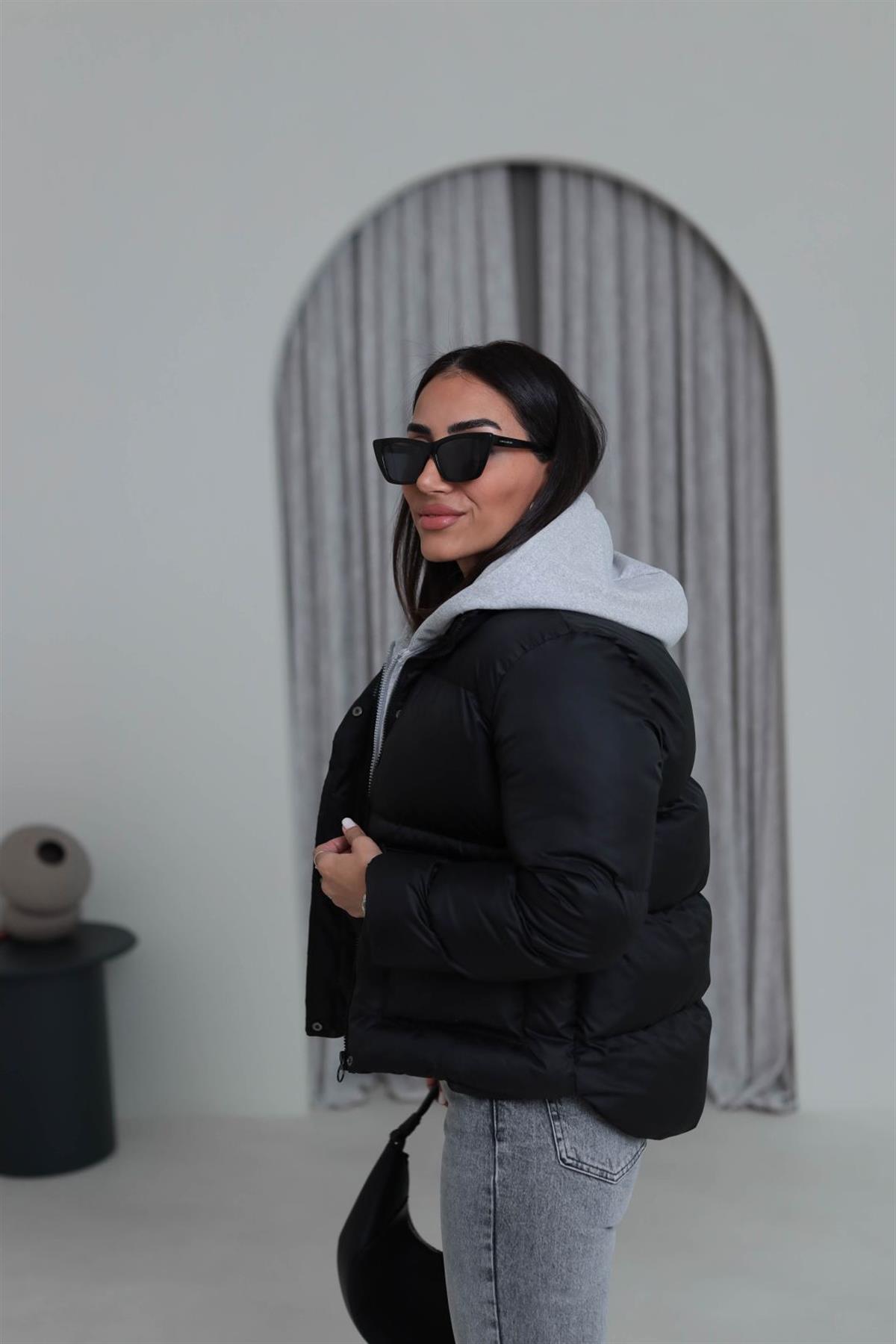 2148 Kapşonlu Şişme Mont SİYAH