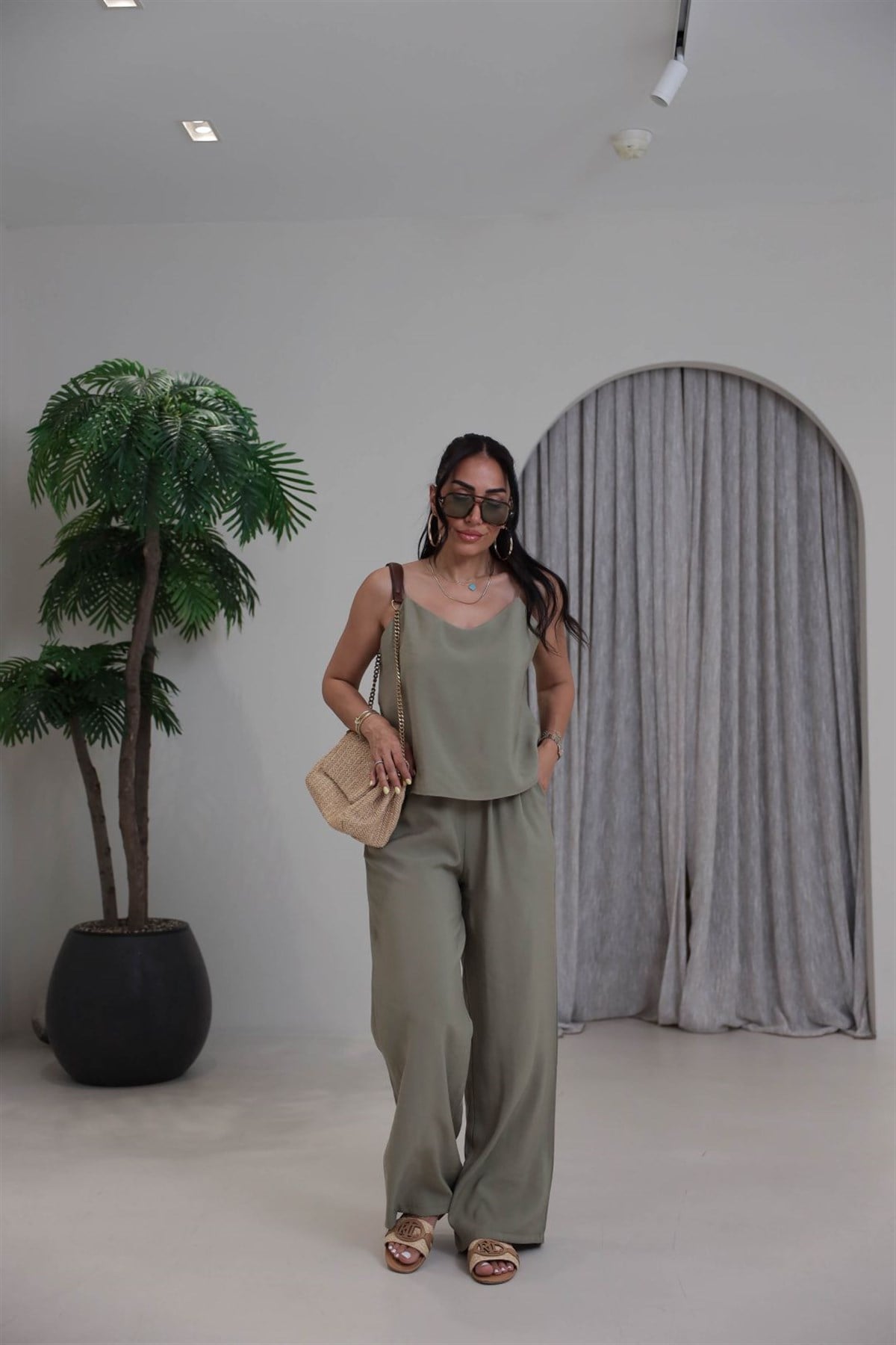 9298 İp Askılı Tencel Takım AÇIK HAKİ