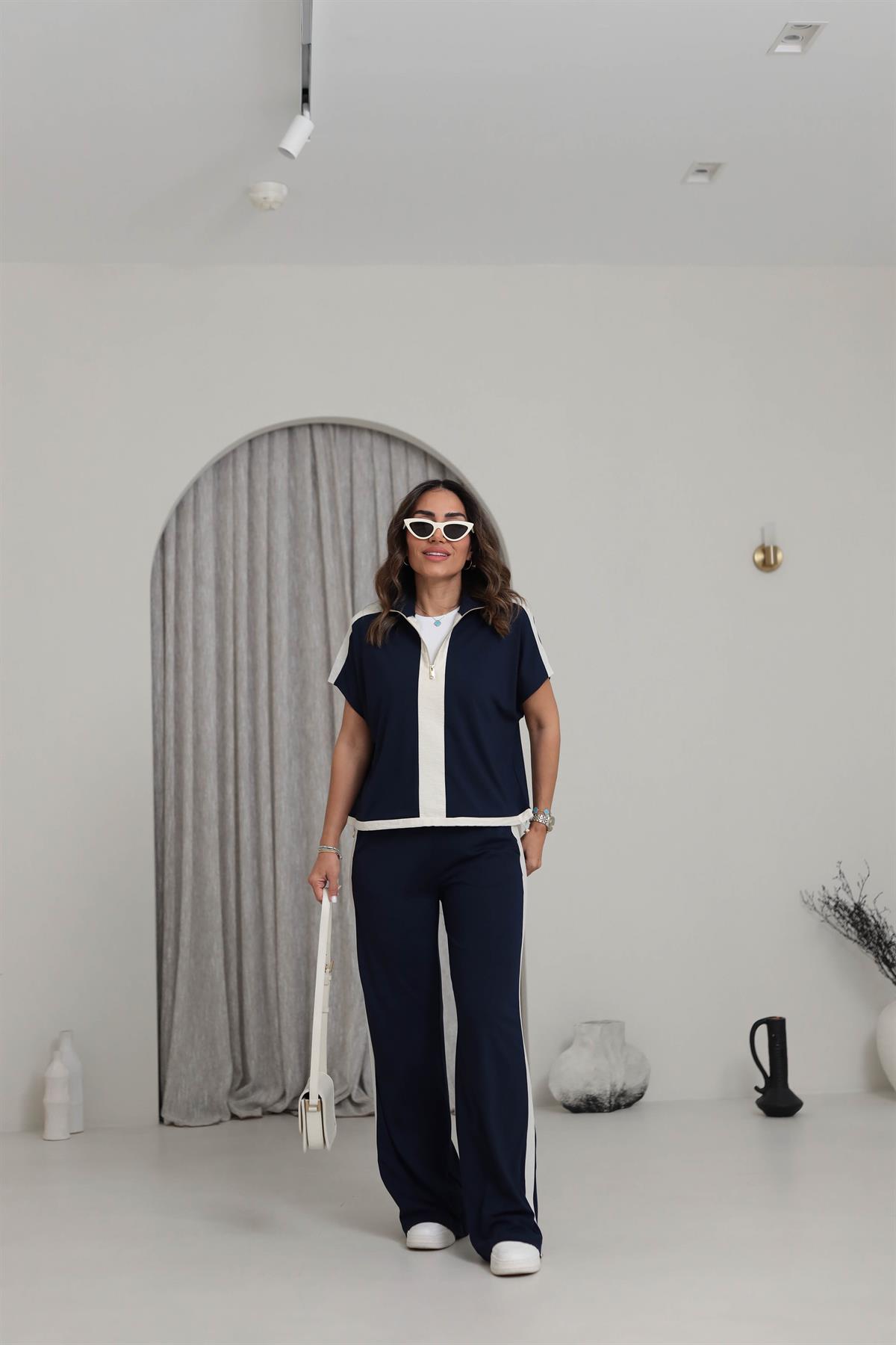 6497 Gold Fermuar Detaylı Modal Kumaş Pantolon Takım LACİVERT