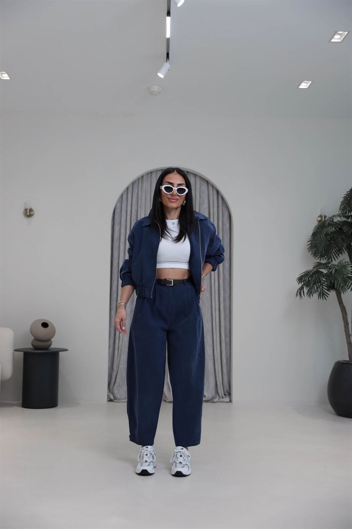 0735 Polo Yaka Bomber Ceketli Tencel Takım LACİVERT