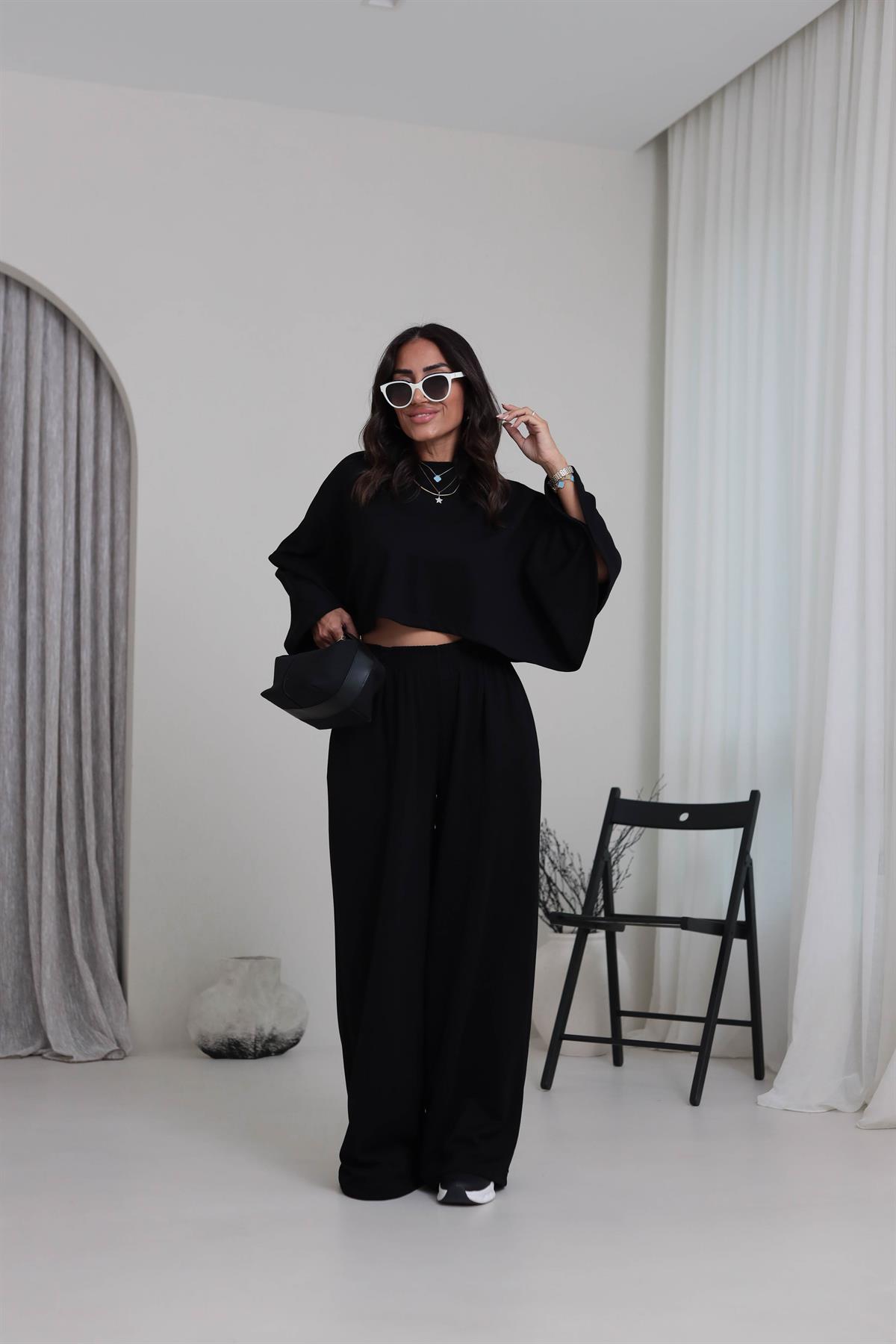 4025 Oys Yarasa Kollu Modal Takım SİYAH