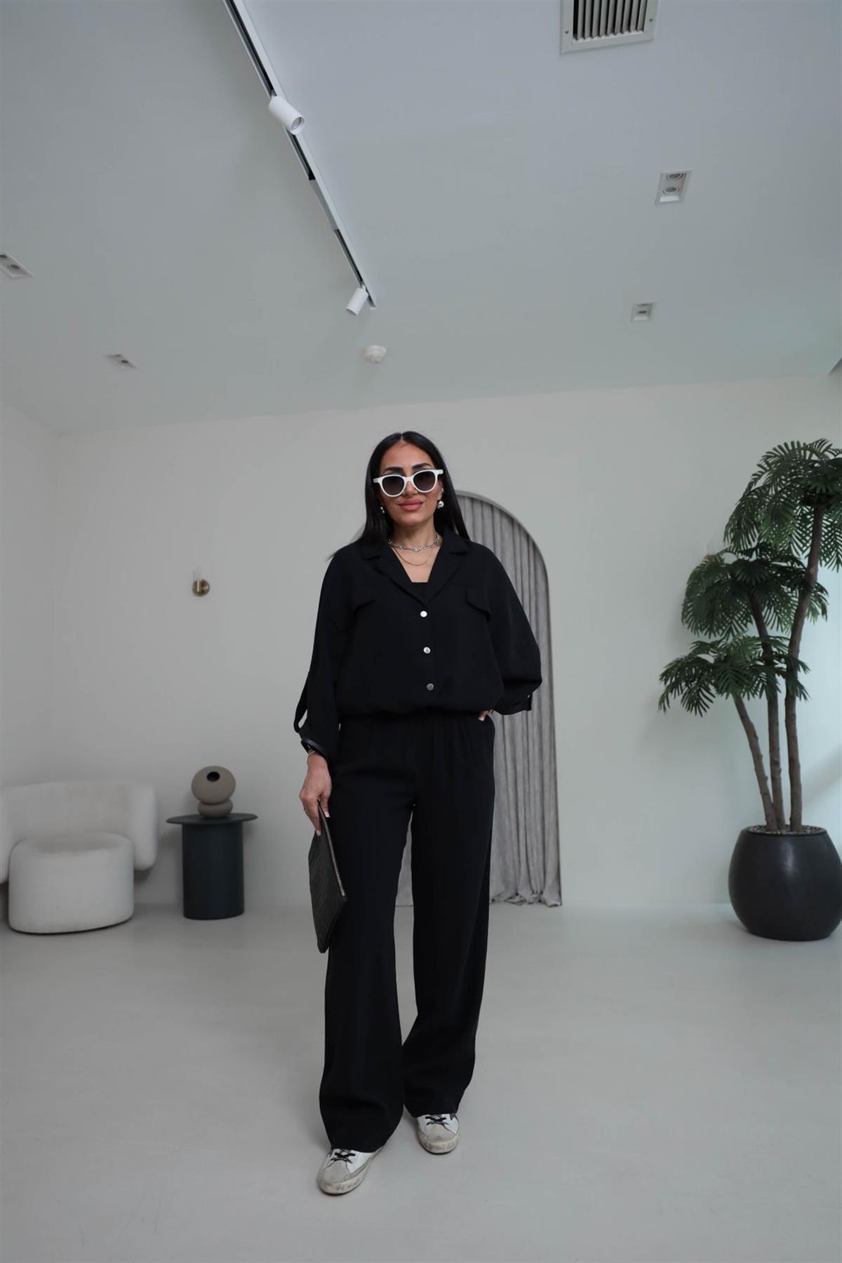 T0666 Tasarım Gabardin Tencel Takım SİYAH