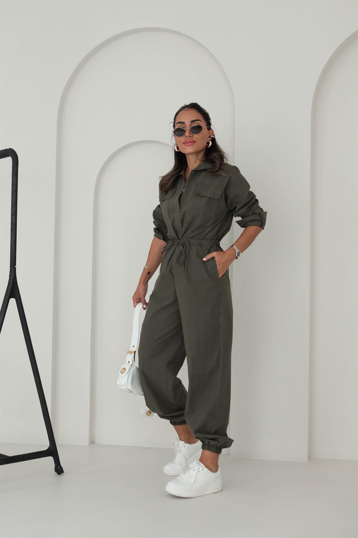 1348 Belden Büzgülü Rahat Tulum HAKİ YEŞİL