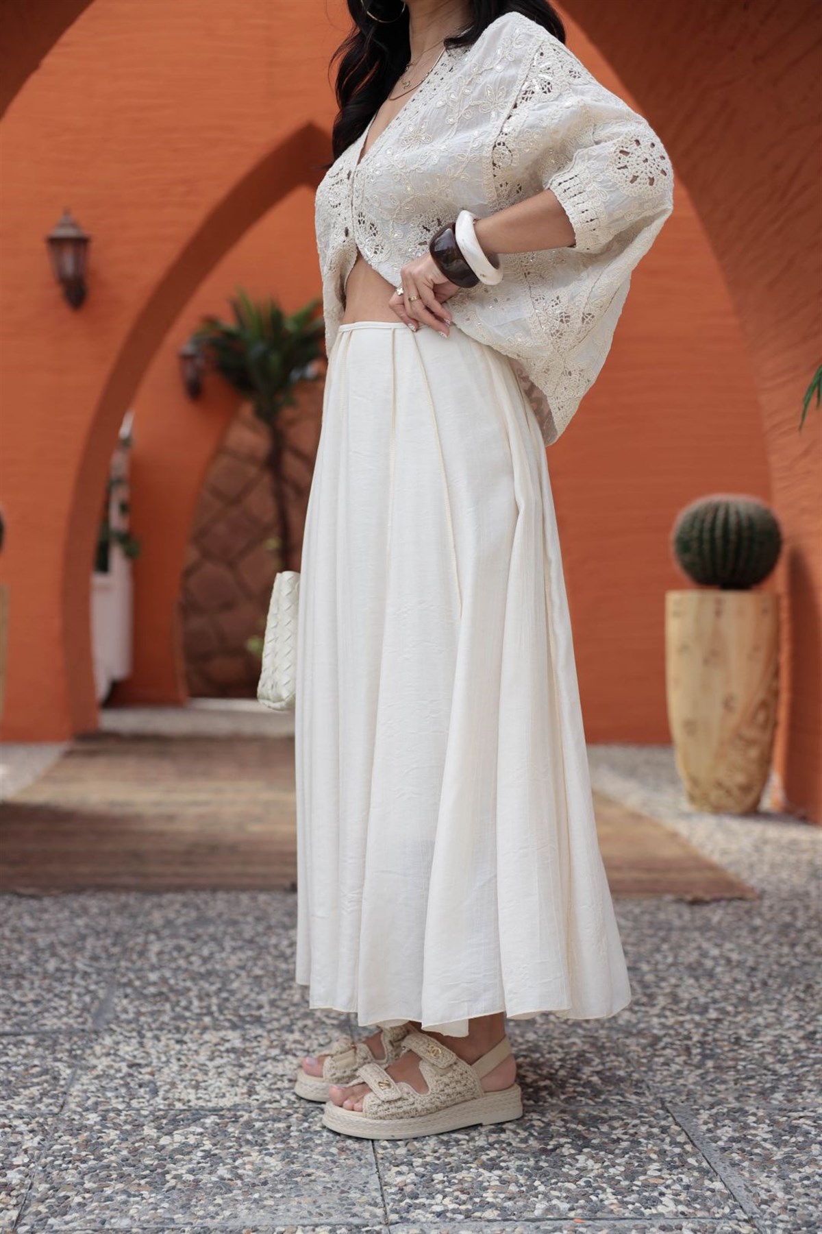 0963 Dikiş Detaylı Astarlı Etek TAŞ