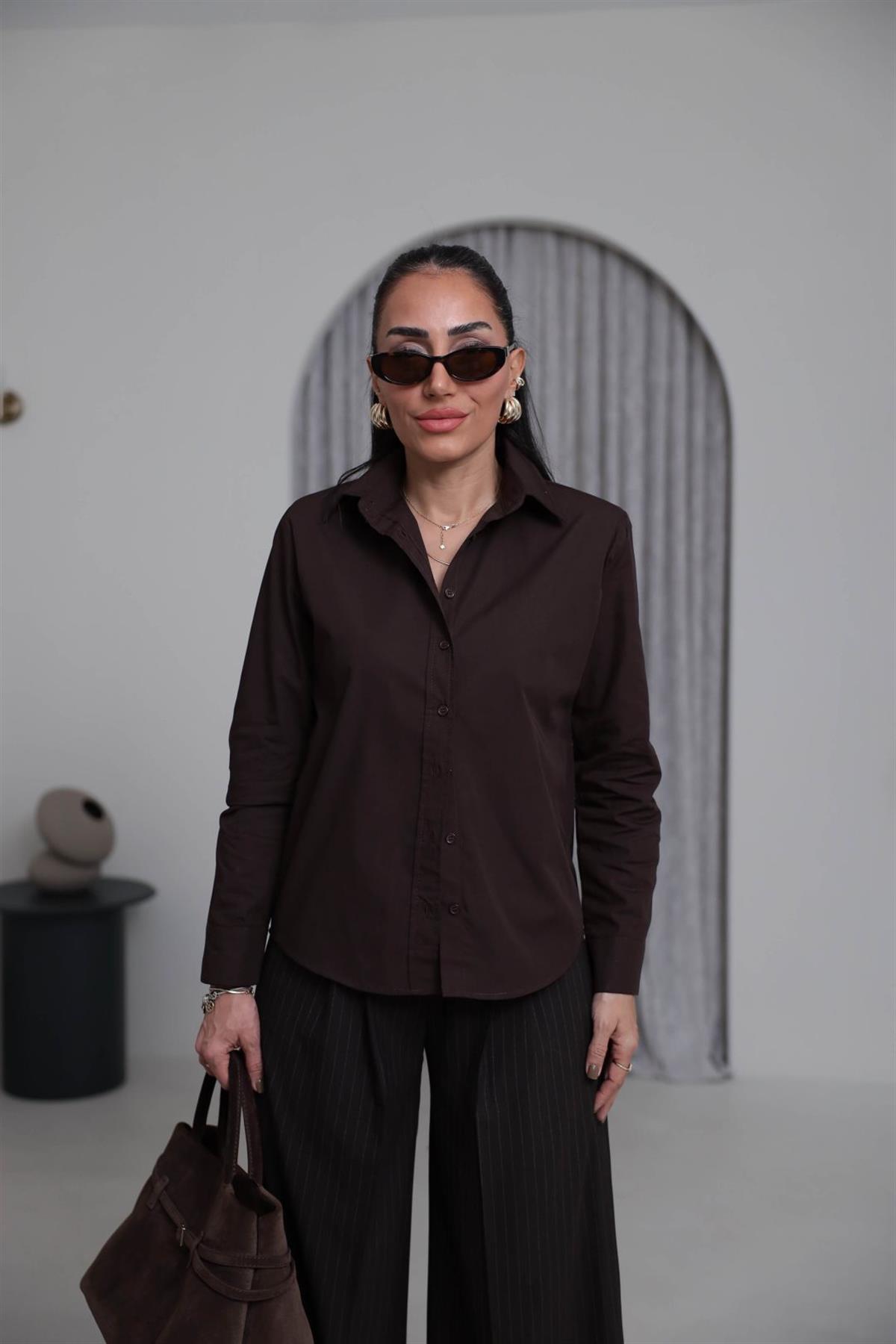 7100 Vatkalı Poplin Gömlek ACI KAHVE