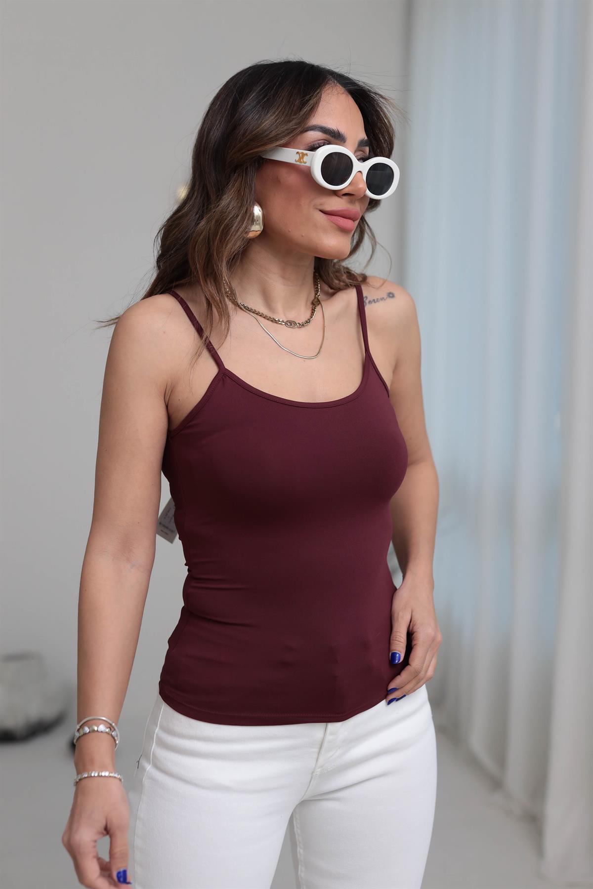 0901 İp Askılı Likralı Polyamid Atlet BORDO