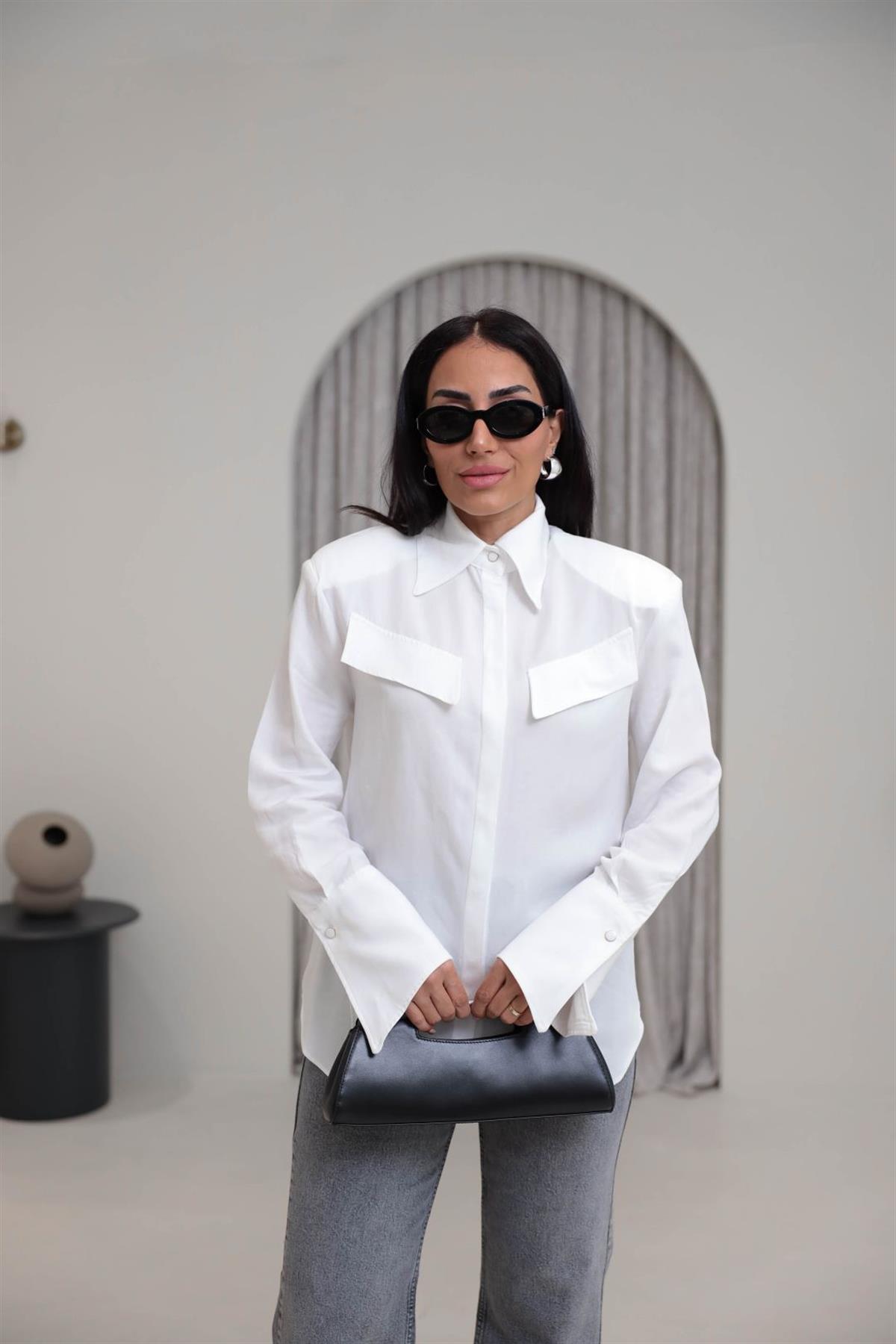 2257 Vatkalı Cep Kapaklı Pamuklu Gömlek EKRU