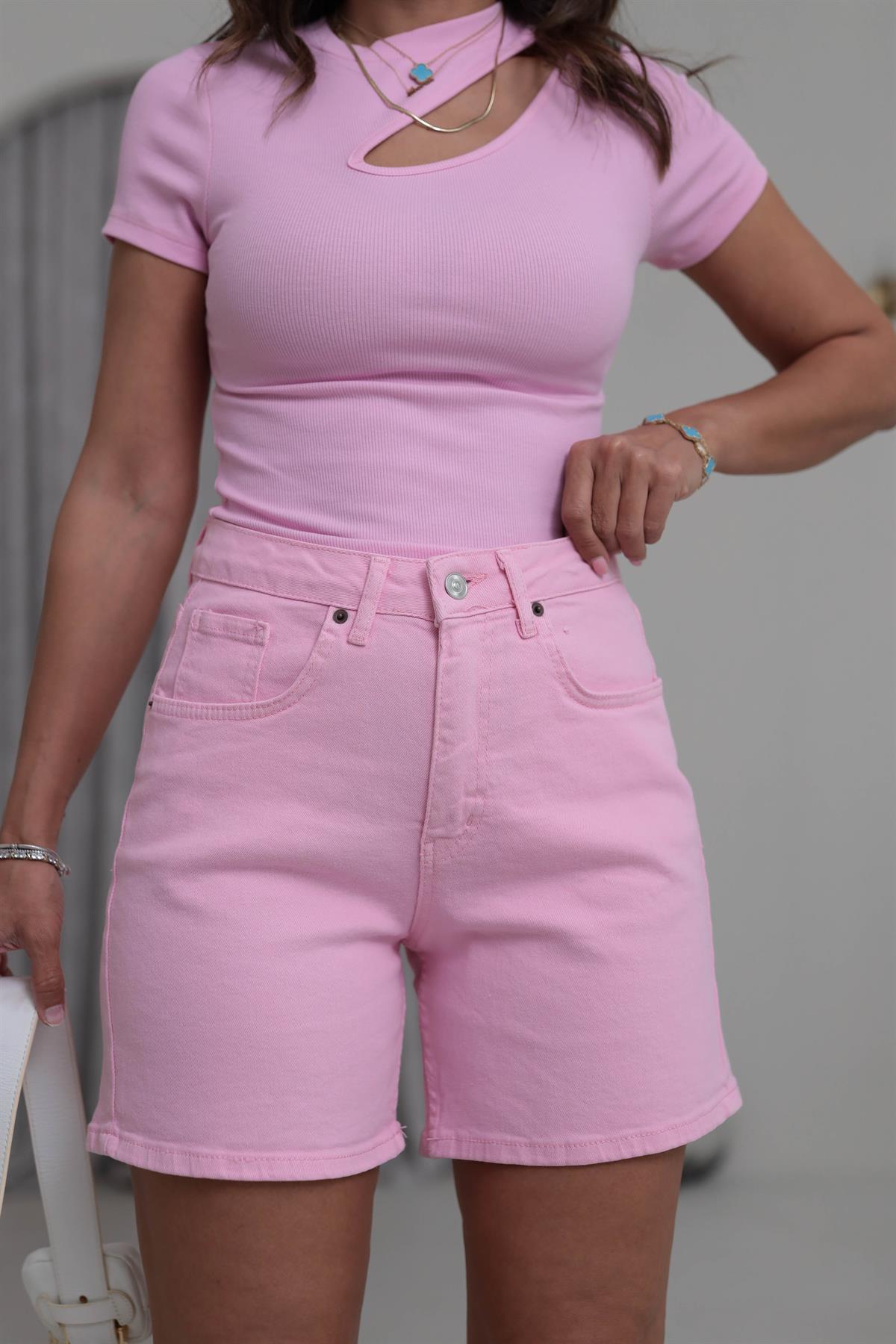 1283 Za Regular Kesim Kot Şort PEMBE