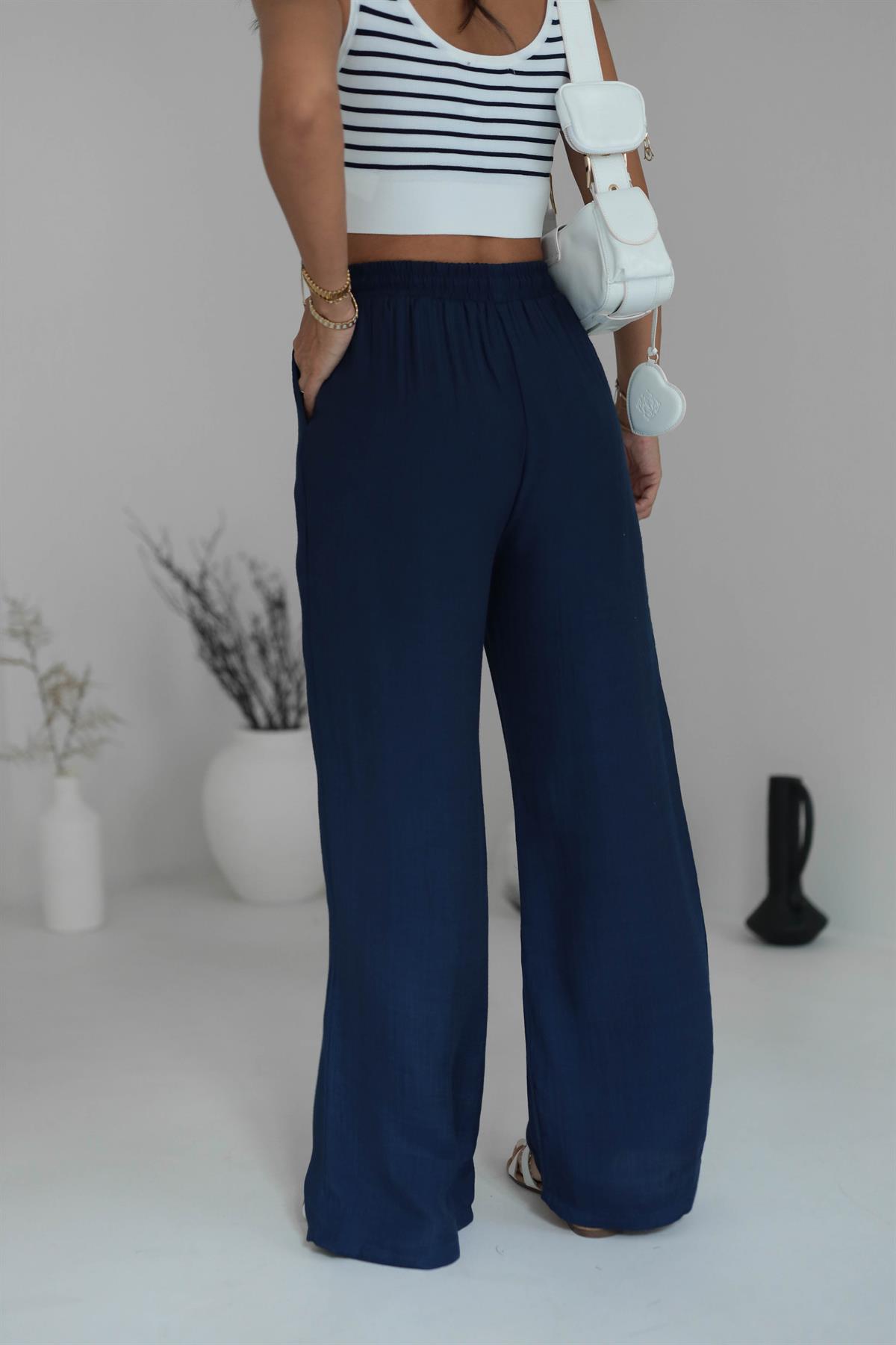 1339 Bel Lastikli Bol Kalıp Pantolon