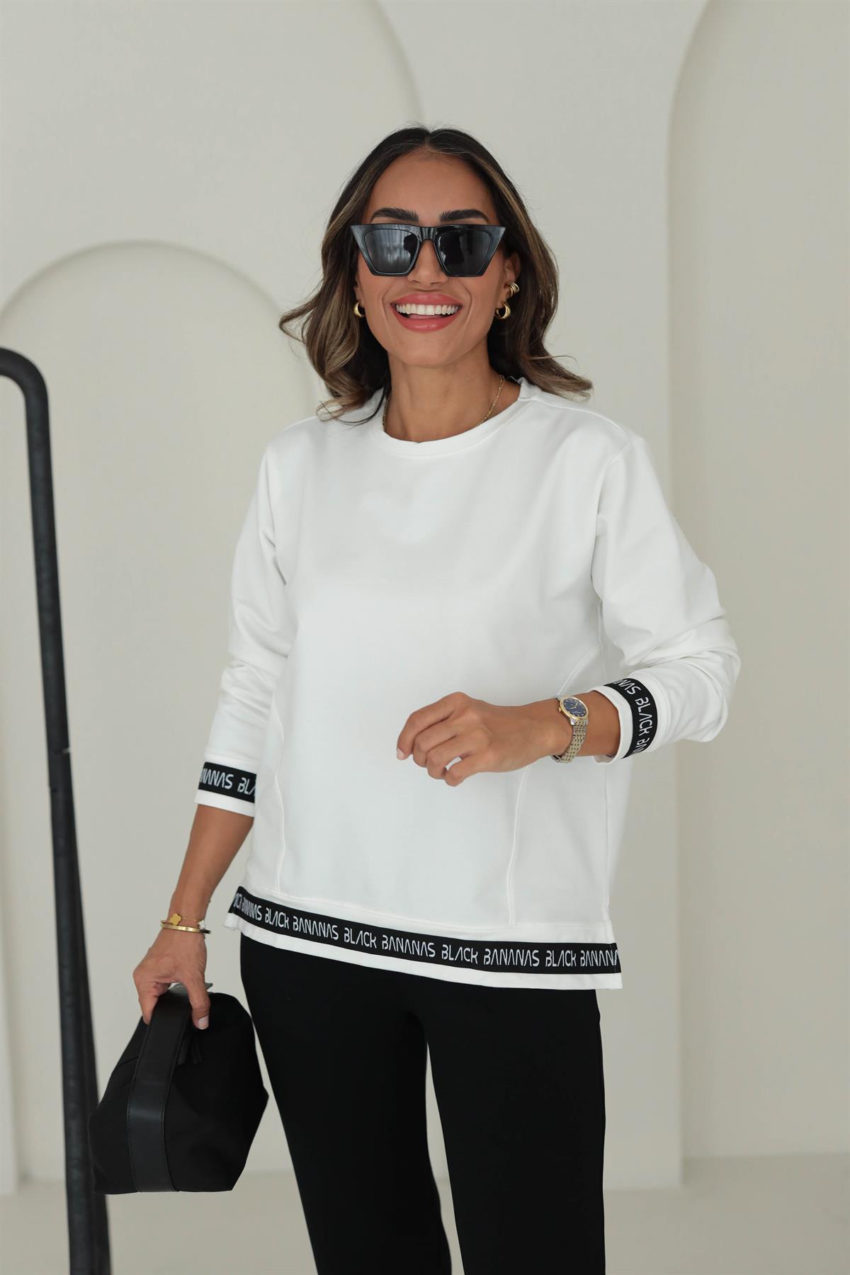 8982 Altı Yazı Şeritli Sweatshirt