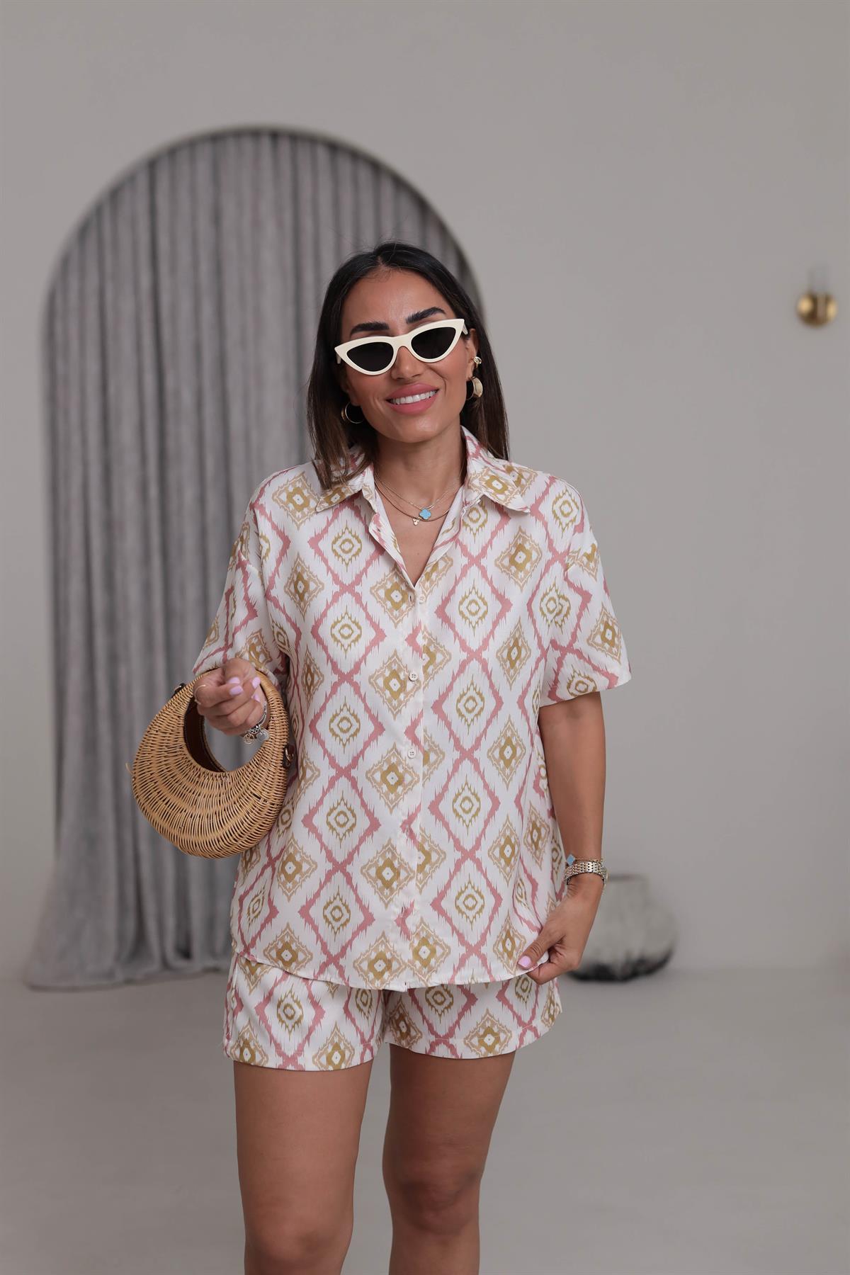 4919 Desenli Gömlek Şort Takım DESENLİ