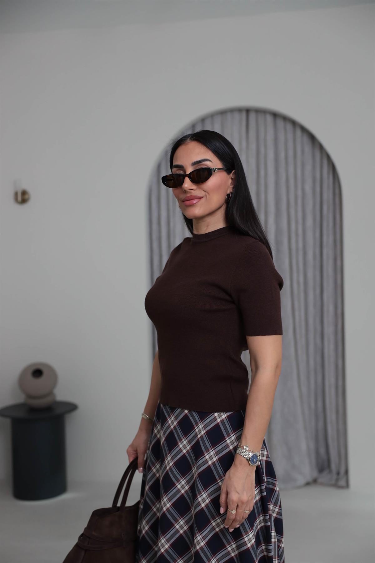 2101 Massi Korsman Triko Bluz KAHVE