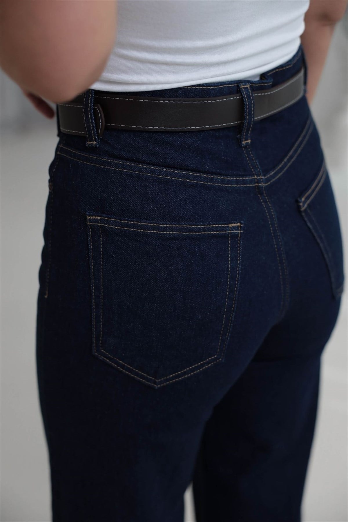 Kemerli Yüksek Bel Culotte Jean LACİVERT