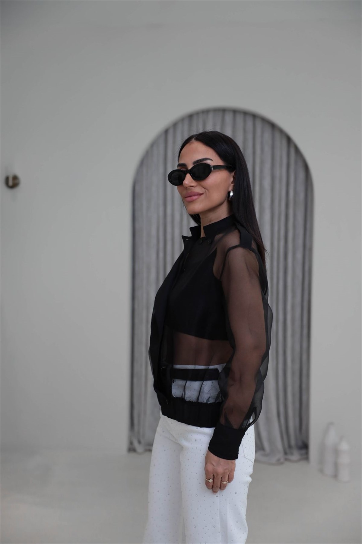 3718 Organze Atletli Bomber Ceket SİYAH