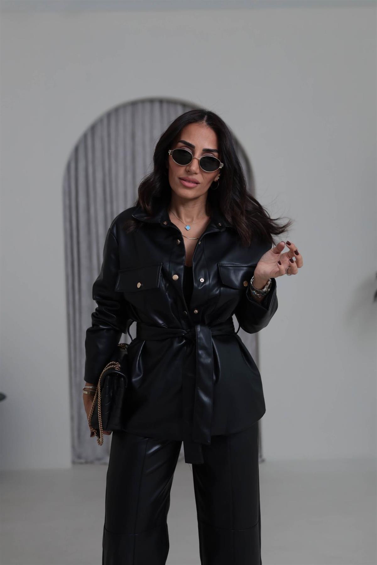 0619 Çıtçıtlı Astarlı Deri Gömlek Ceket SİYAH