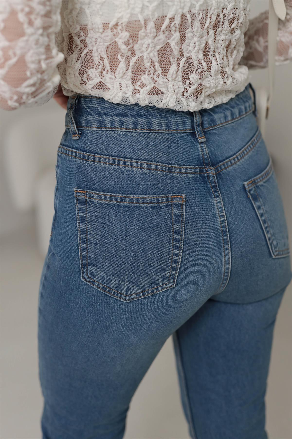 4670 Mini Yırtık Detaylı Jean TİNTLİ MAVİ