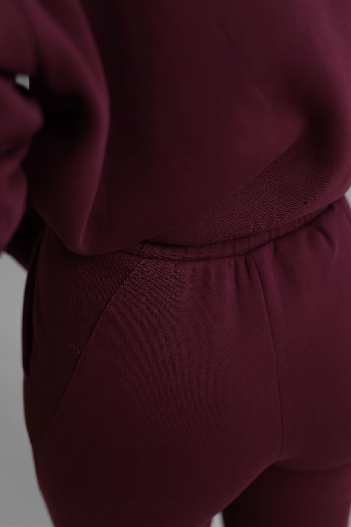 7314 Ribanalı Bel Lastikli 3 iplik Şardonlu Eşofman Altı BORDO