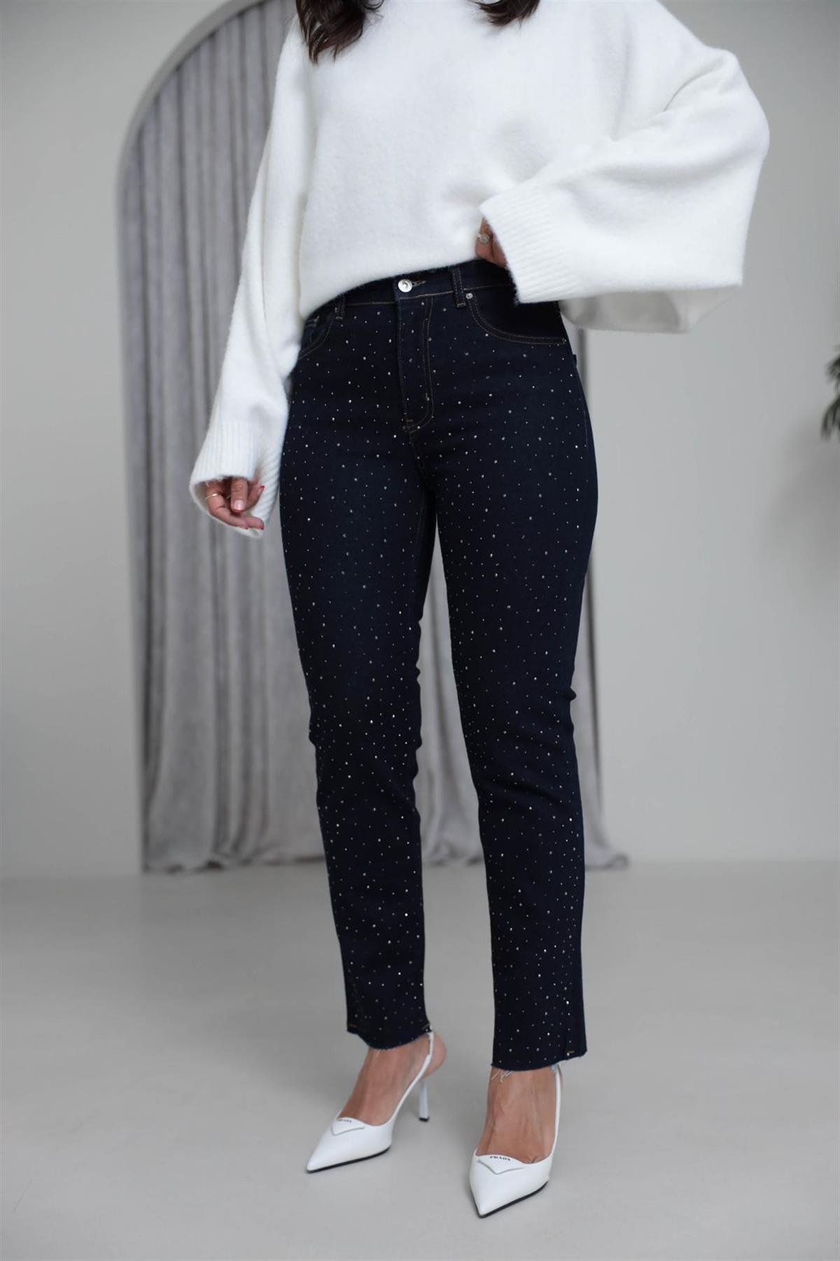 1055 Serpme Taşlı Likralı Jean LACİVERT