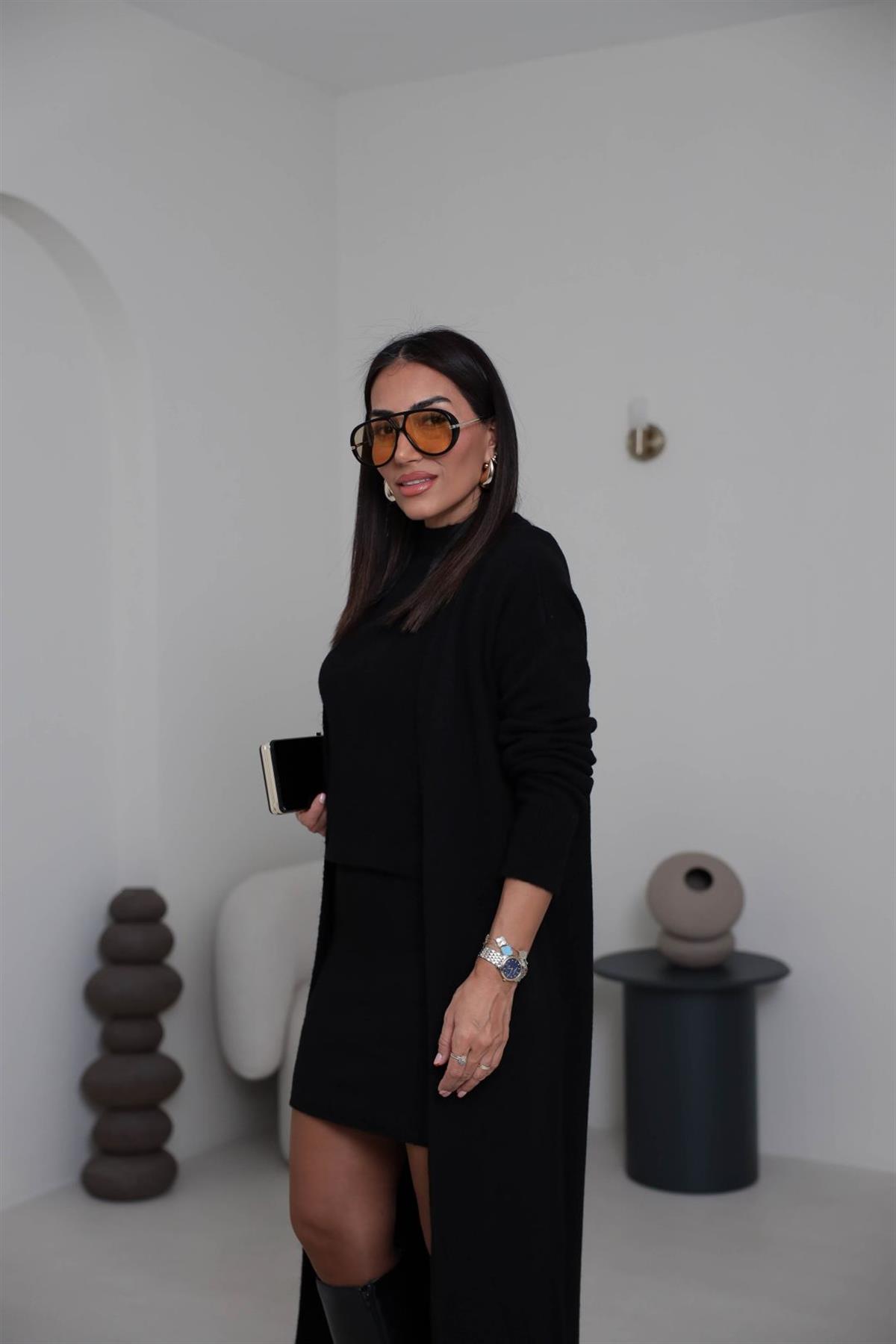 5245 Bluz Etek Hırkalı Takım SİYAH