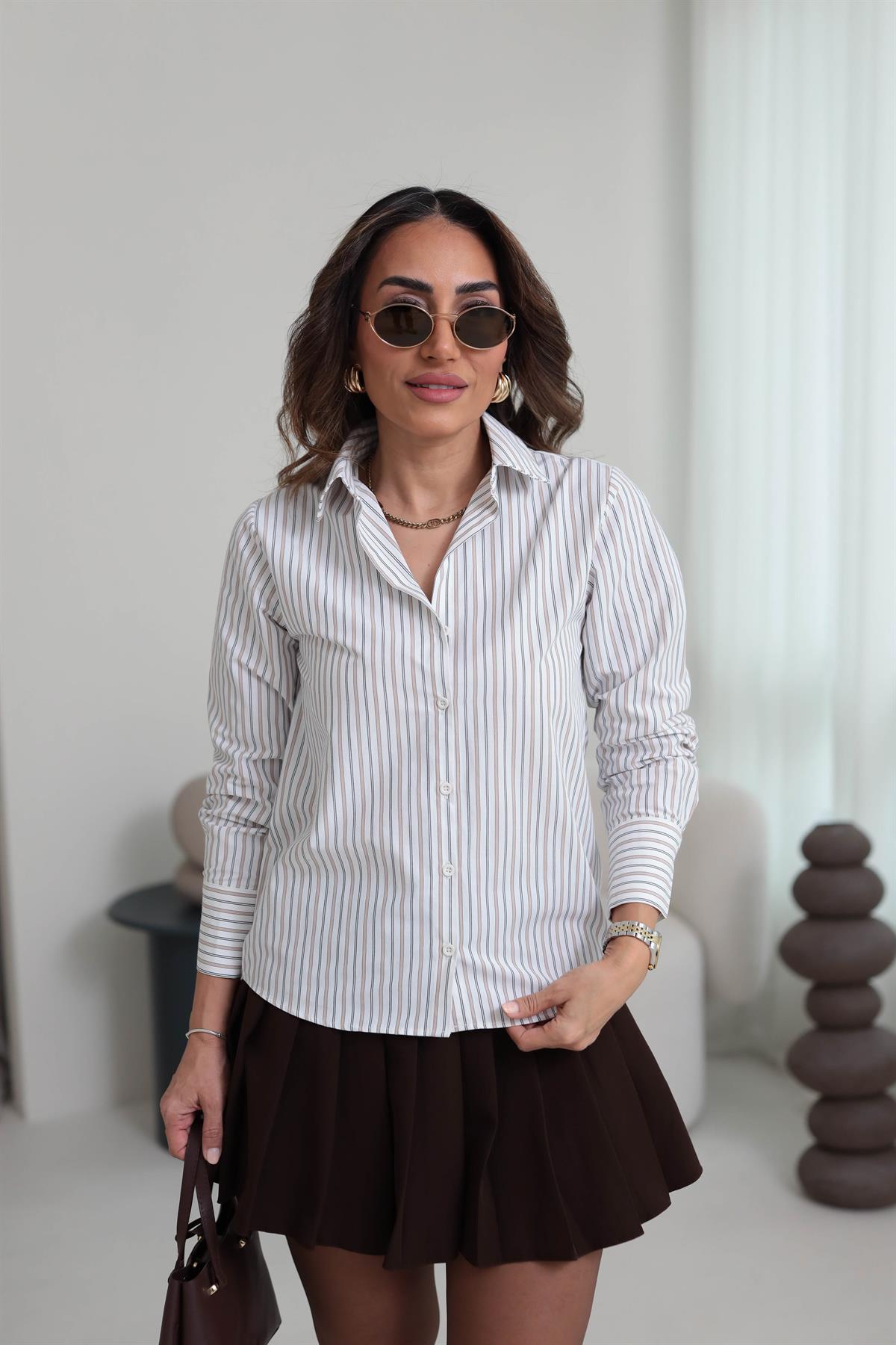 6589 Çizgili Gömlek VİZON