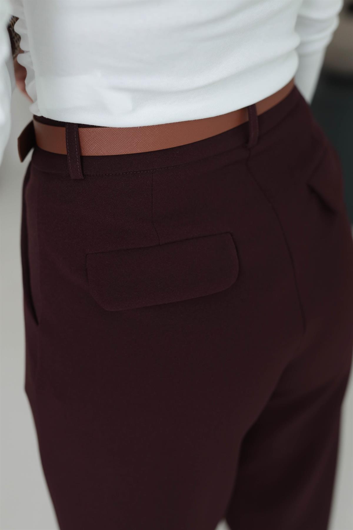 0938K Kemerli Pantolon BORDO