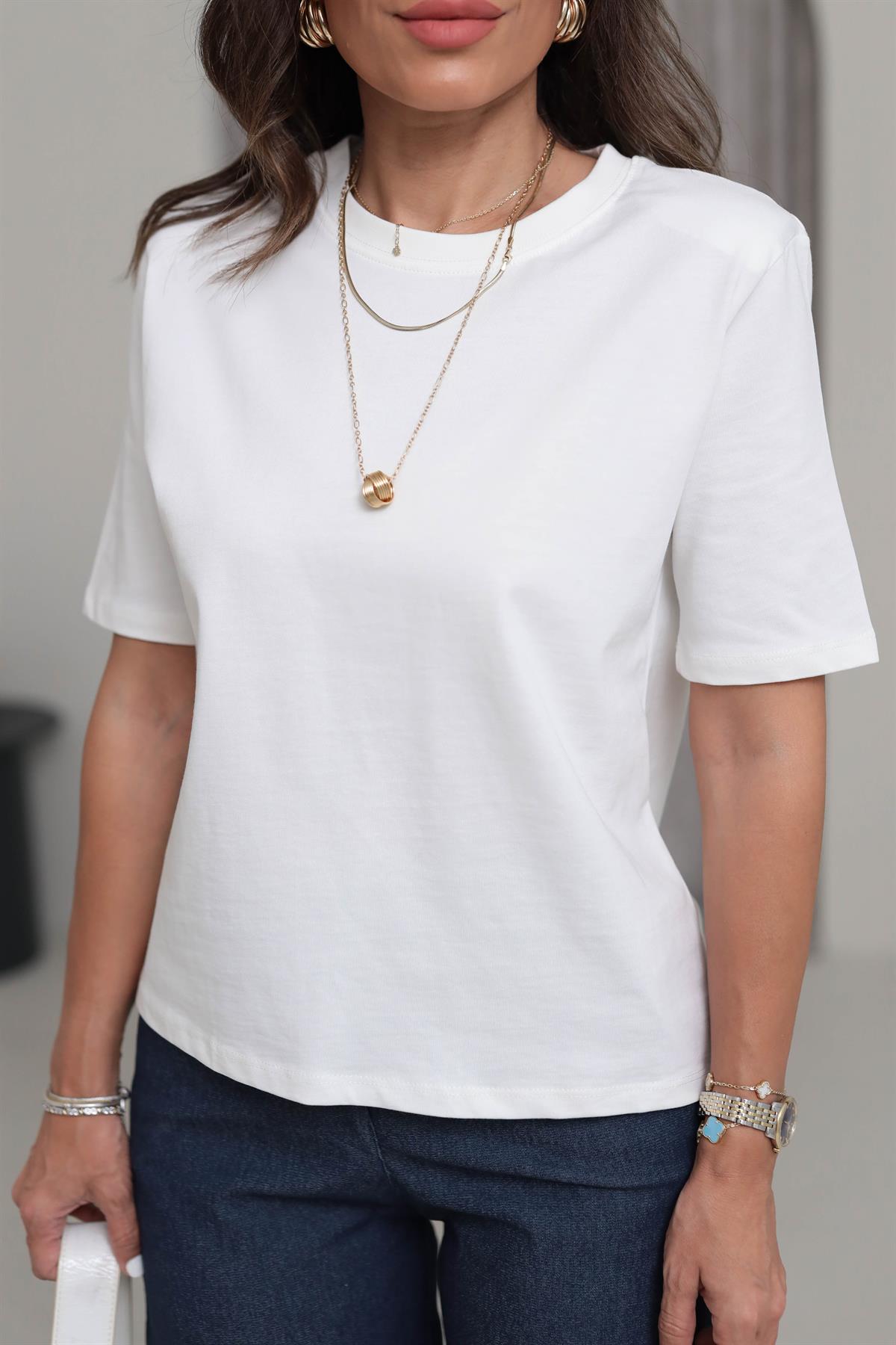 6743 Vatkalı Pamuklu Tshirt EKRU