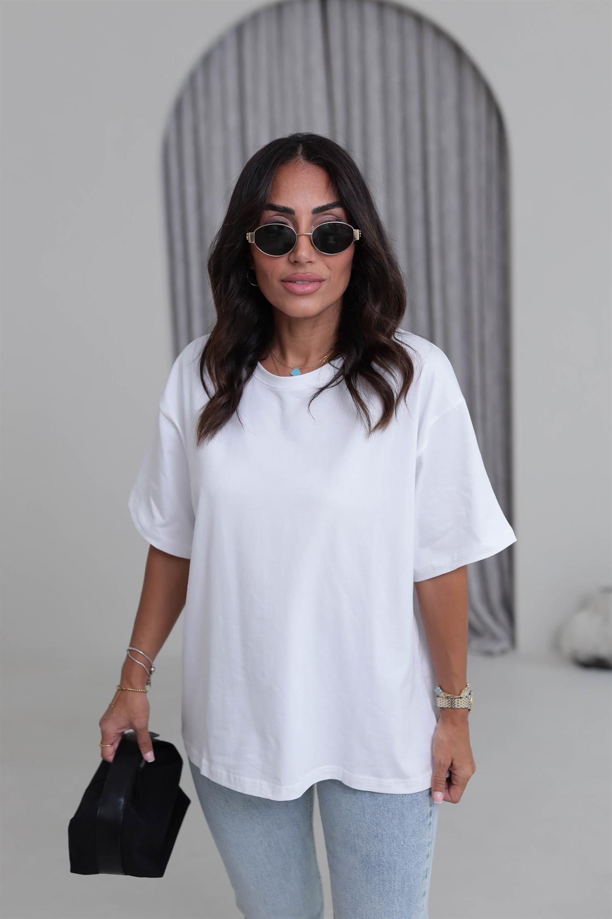 3300 Basic Oversize Tshirt BEYAZ