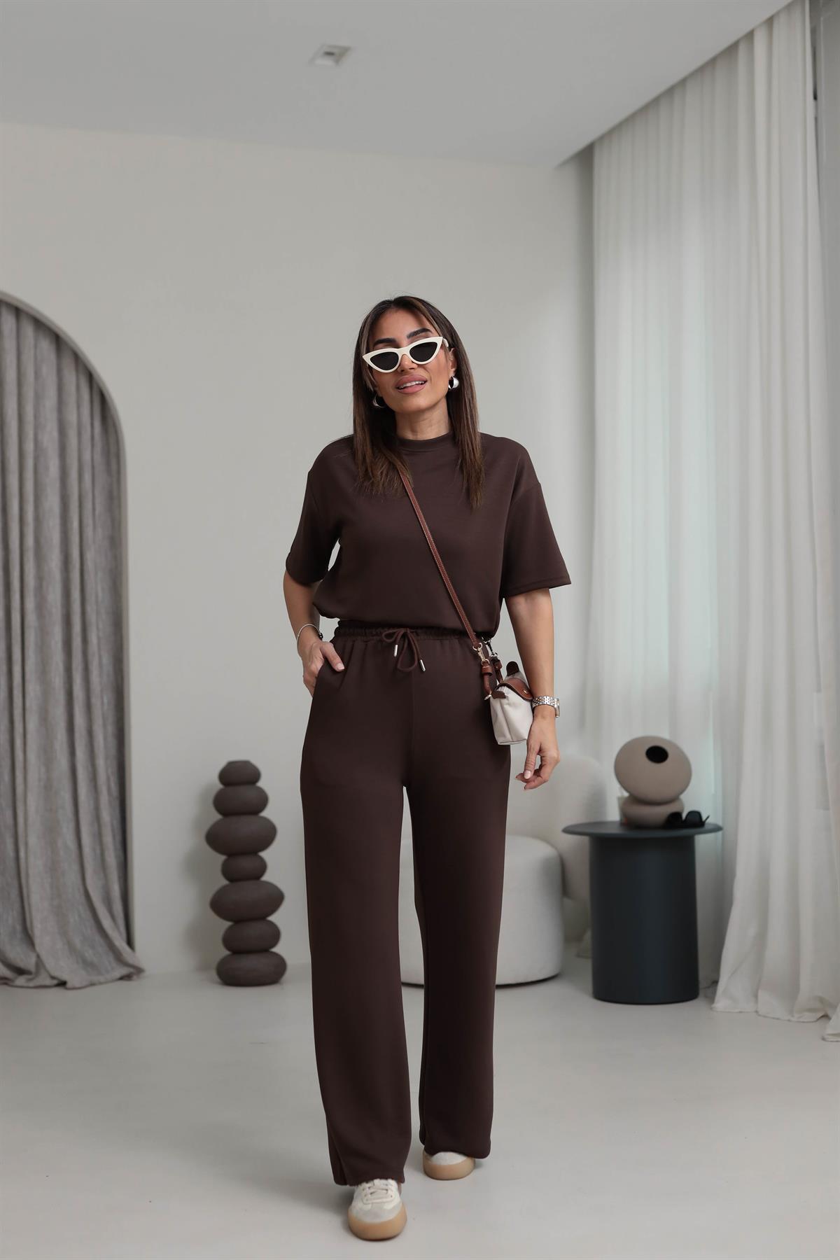 Bisiklet Yaka Modal Kumaş Rahat Takım ACI KAHVE