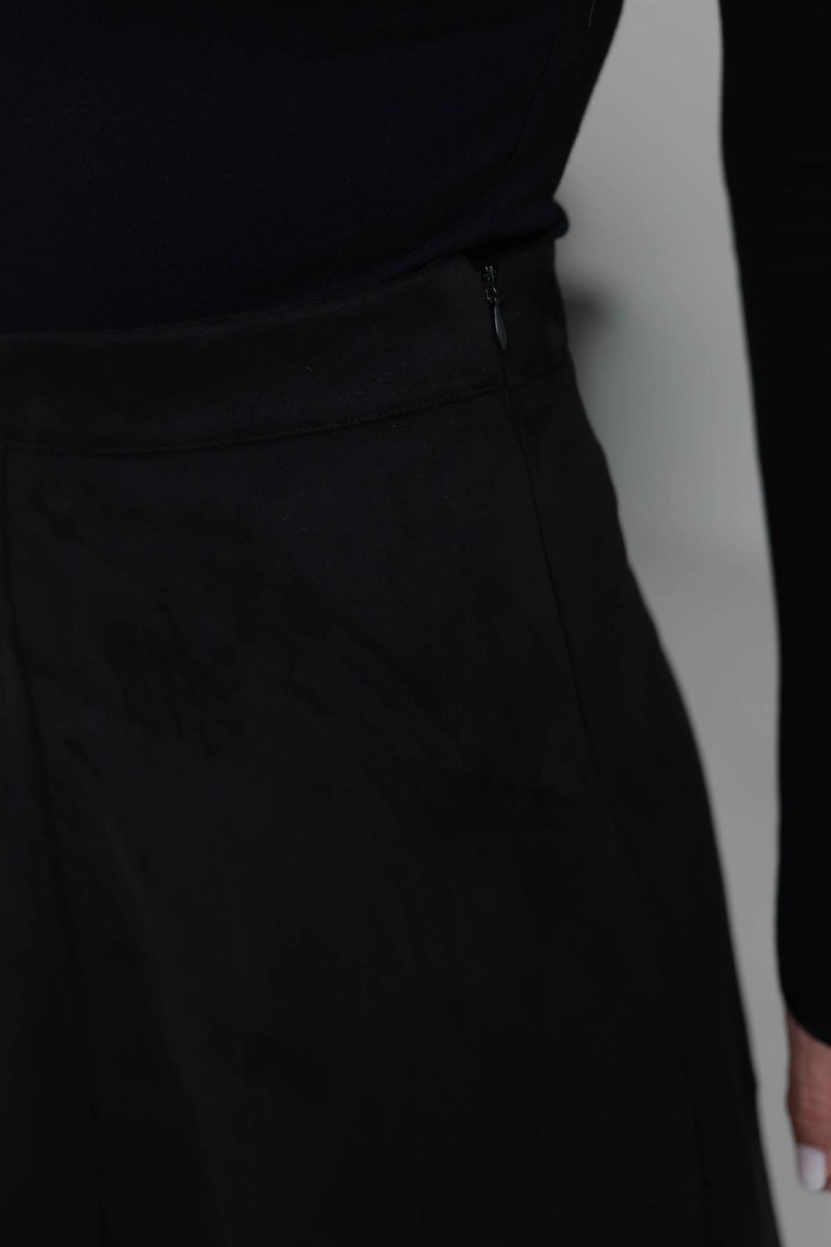 7547 Midi Boy Yüksek Bel Süet Etek SİYAH