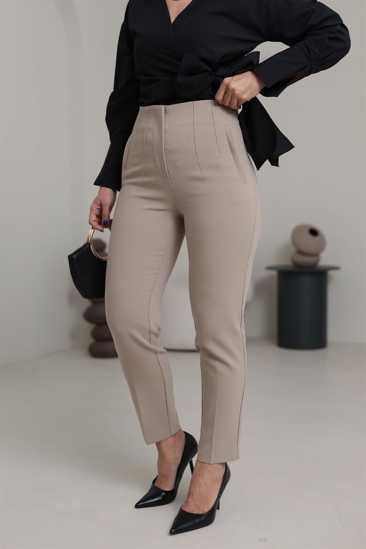 U5113-K Önü Flotalı Kumaş Pantolon BEJ