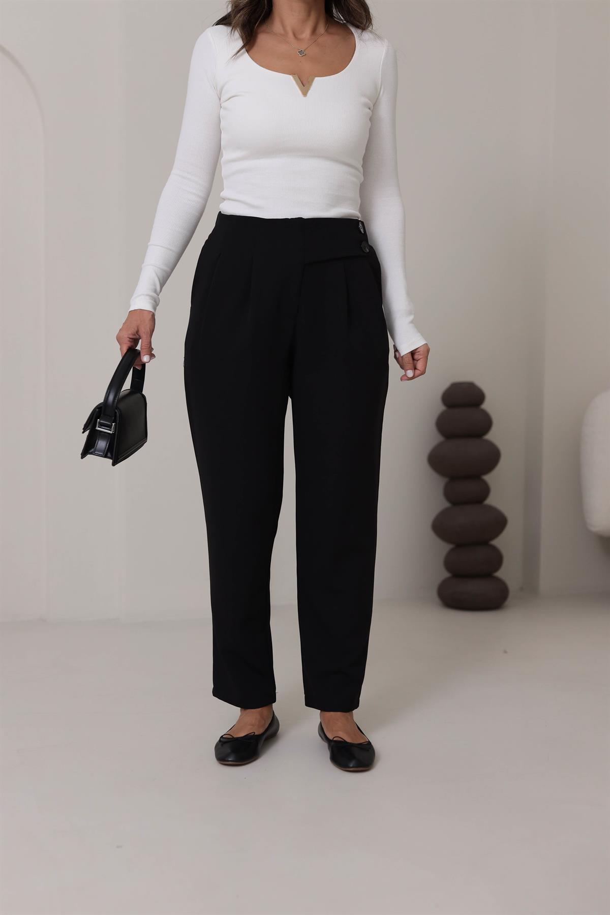 8356 Arka Bel Lastikli Düğme Detaylı Pantolon