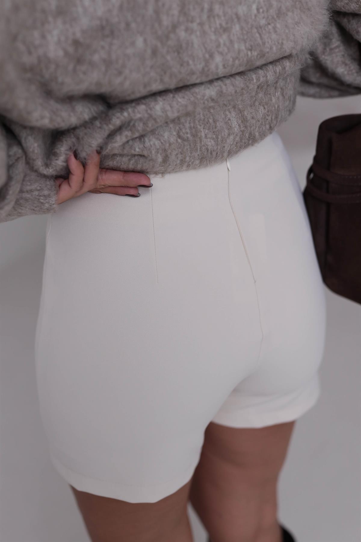 5313 Cep Kapaklı Şort Etek TAŞ