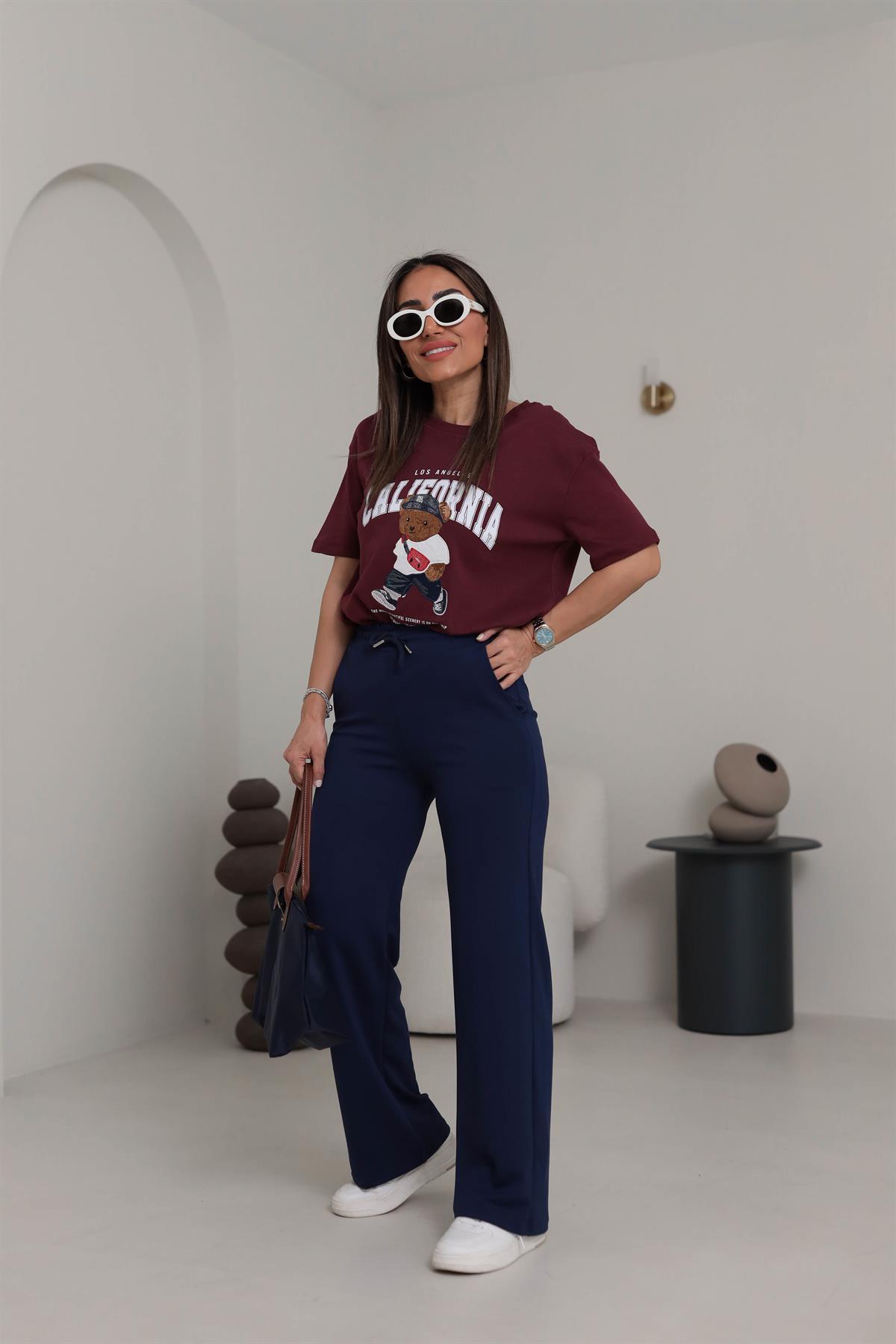 0016 Modal Kumaş Bel Lastikli Palazzo Eşofman Altı LACİVERT