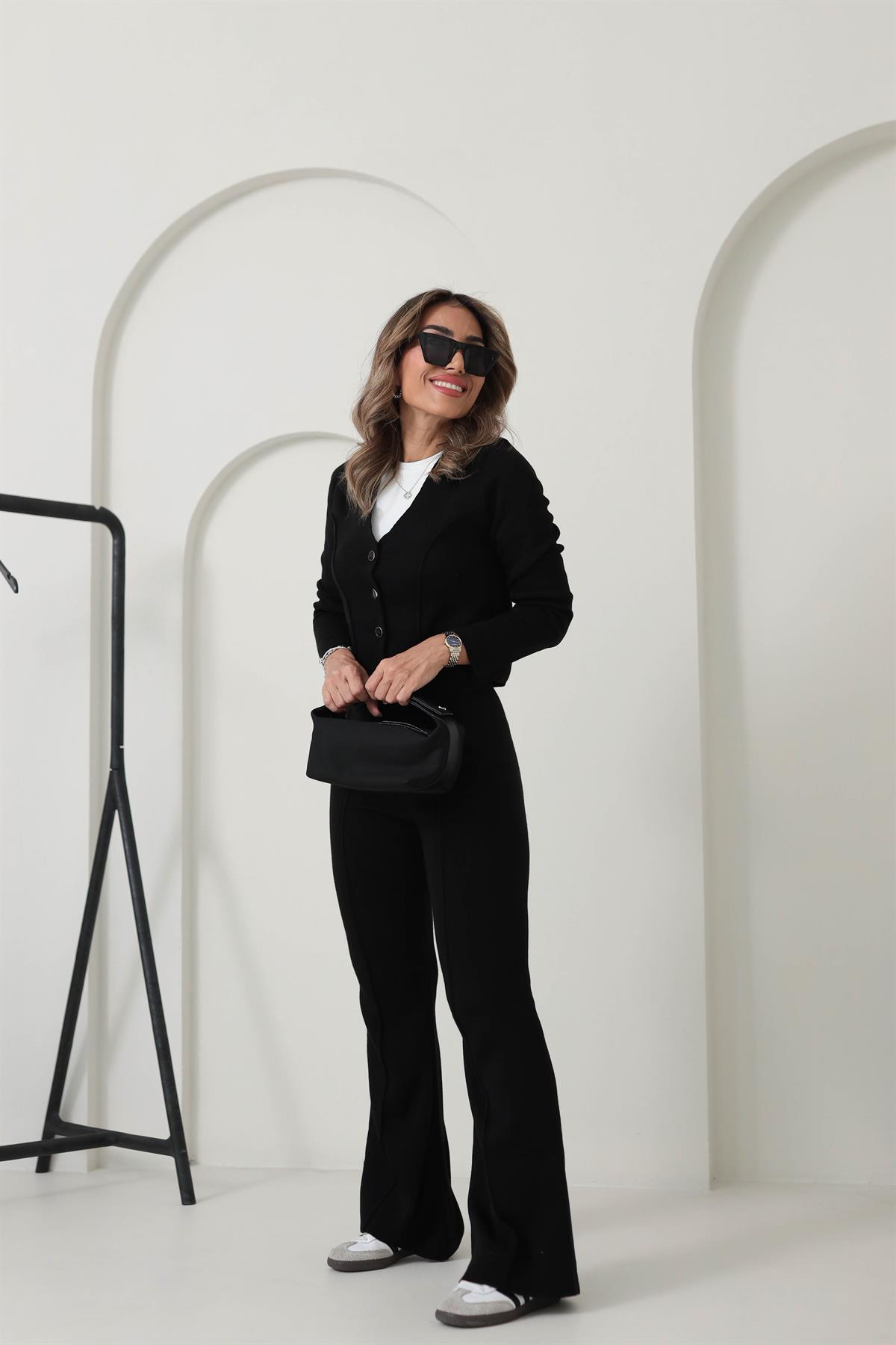 Çimalı Triko Ceket & Pantolon Takım SİYAH