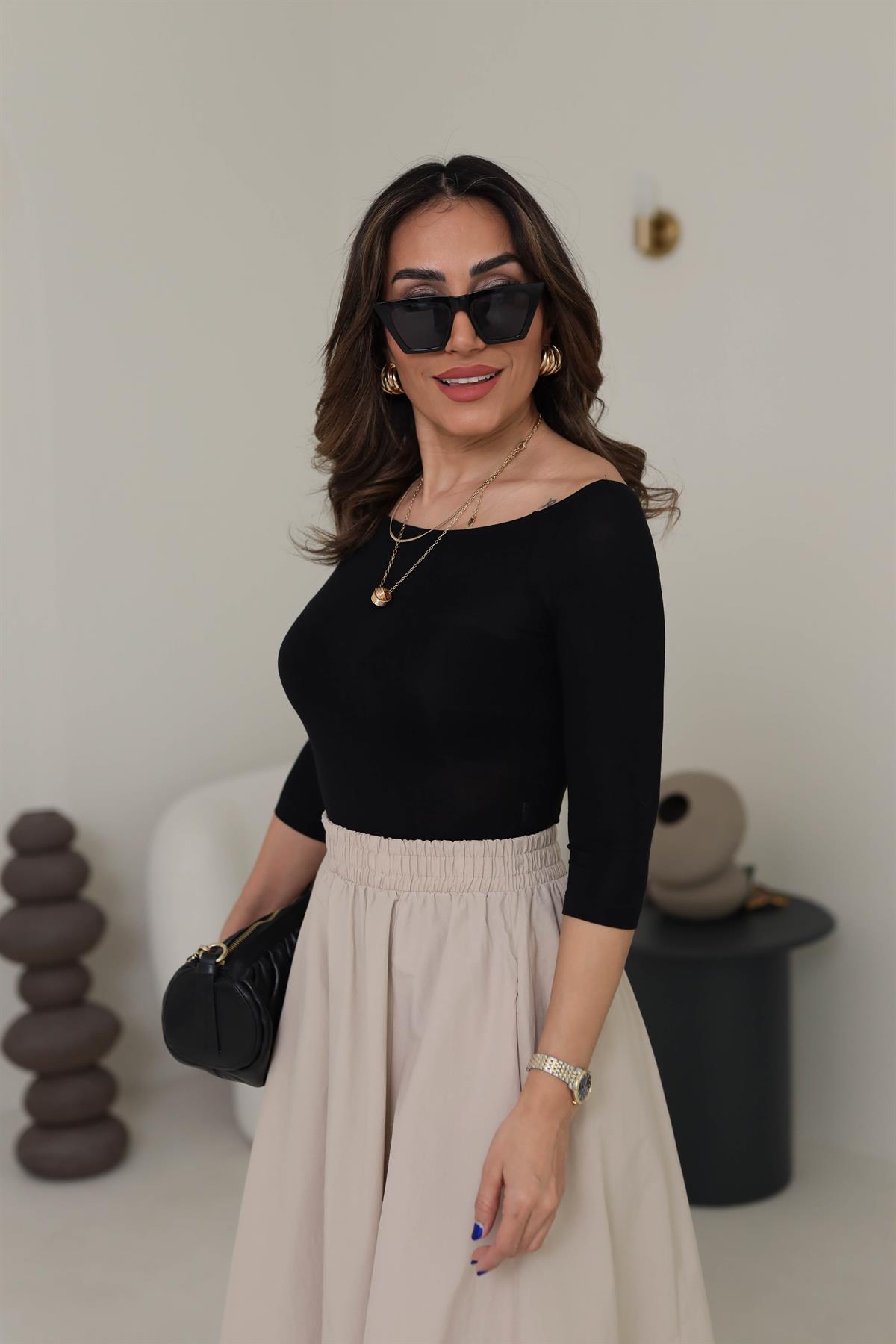 0816 Kayık Yaka Bodysuit SİYAH