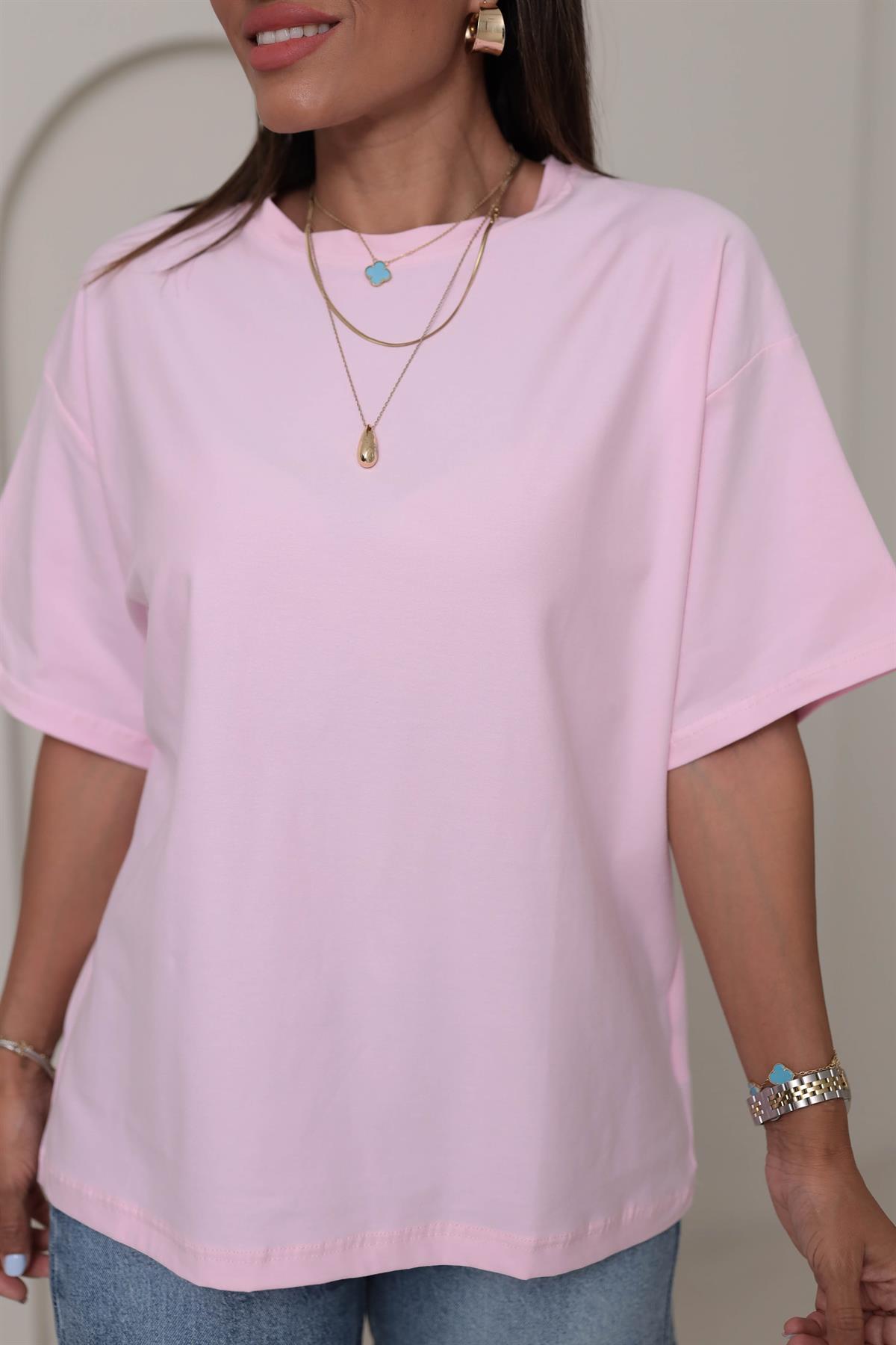 3300 Basic Oversize Tshirt PEMBE