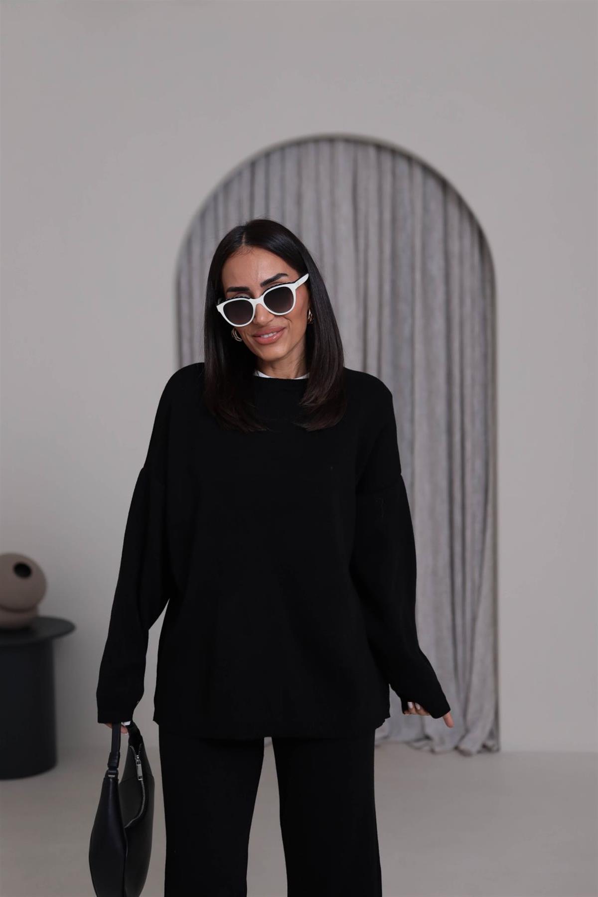 0316 Düz Basic Triko Takım SİYAH