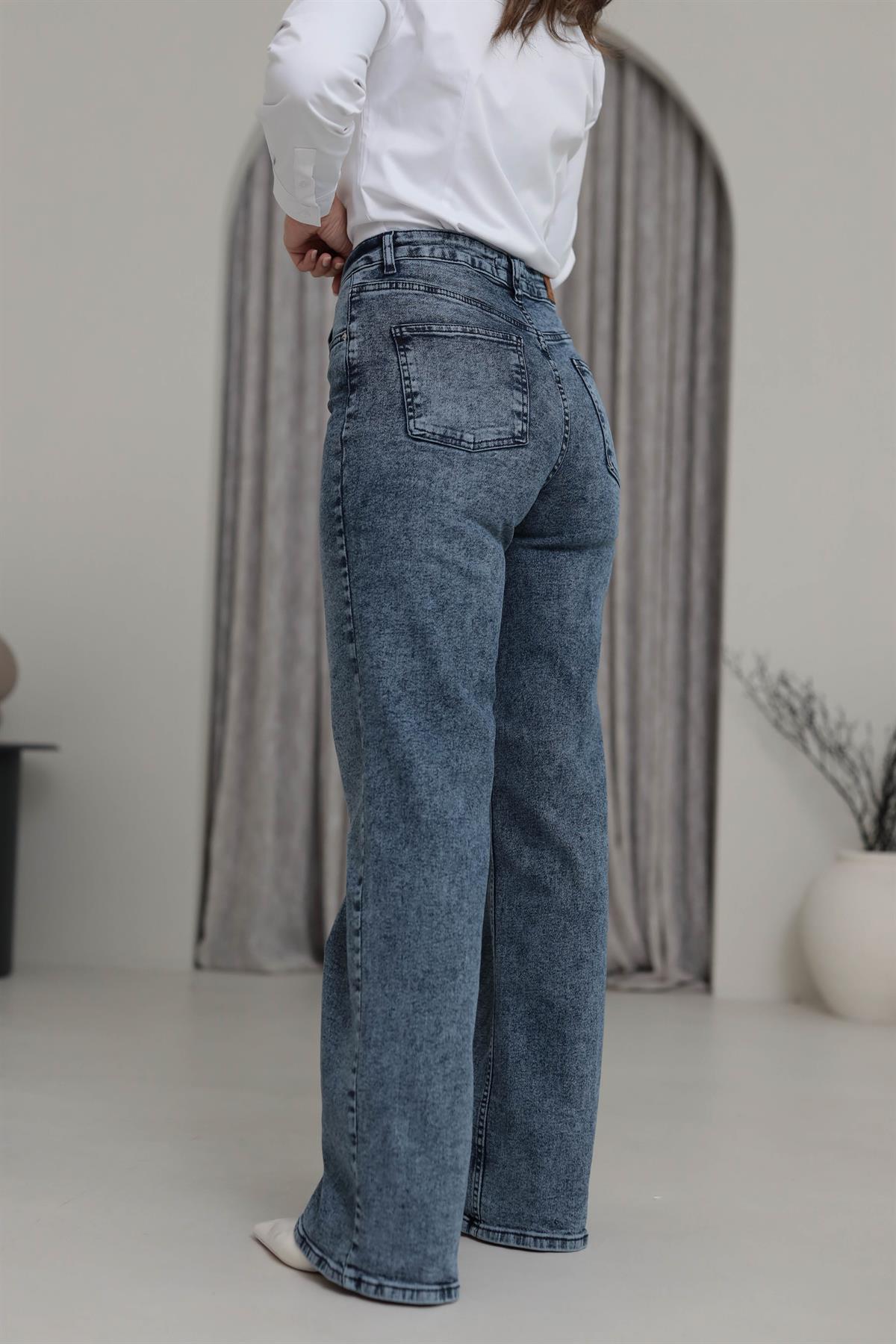 D-777 Taşlamalı Palazzo Jean MAVİ