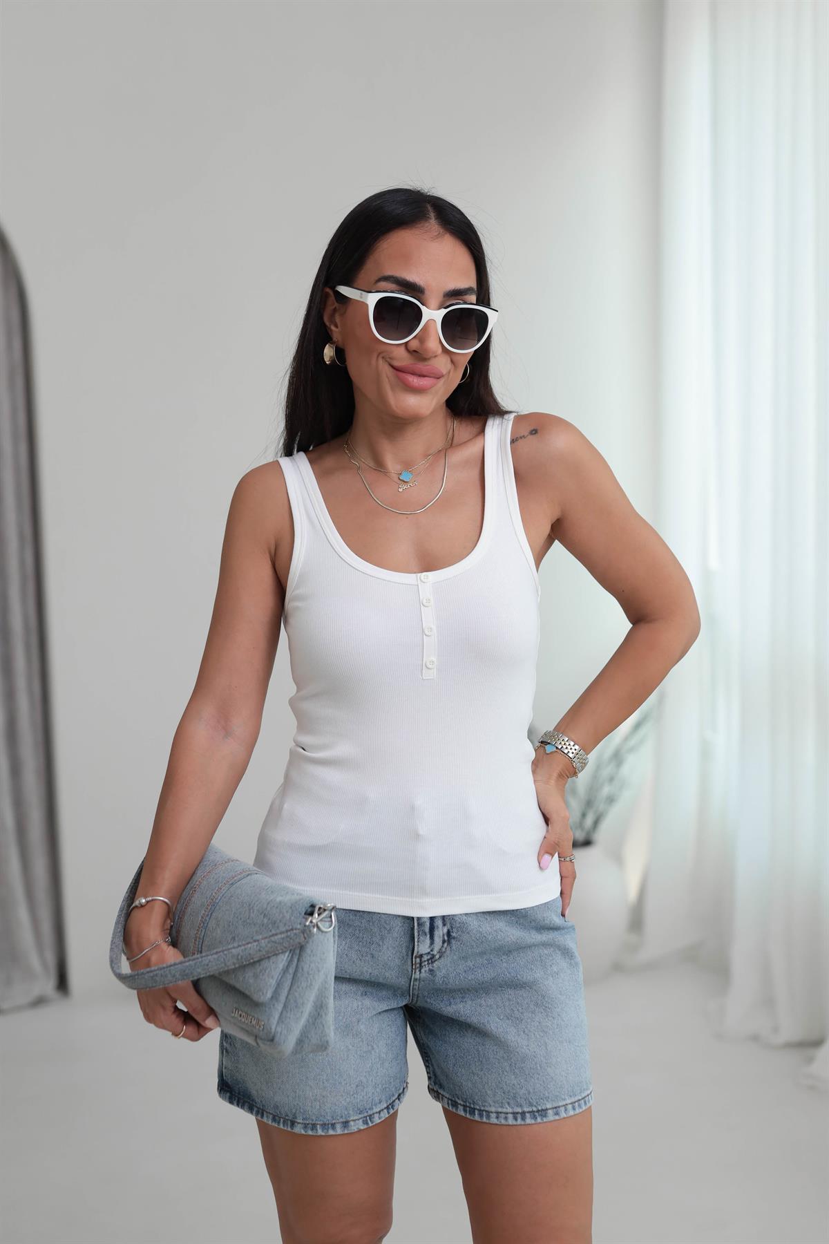 6427 Yarım Düğmeli Pamuklu Atlet EKRU