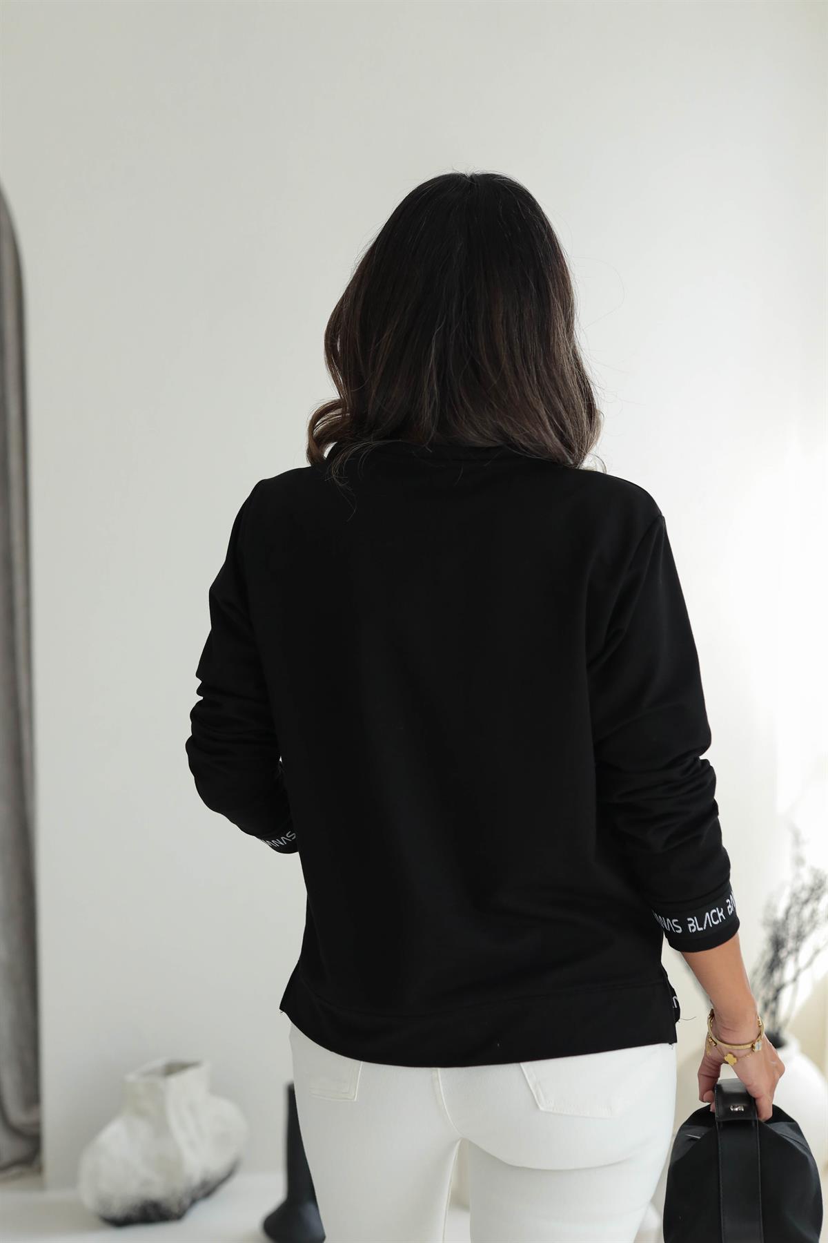 8982 Altı Yazı Şeritli Sweatshirt