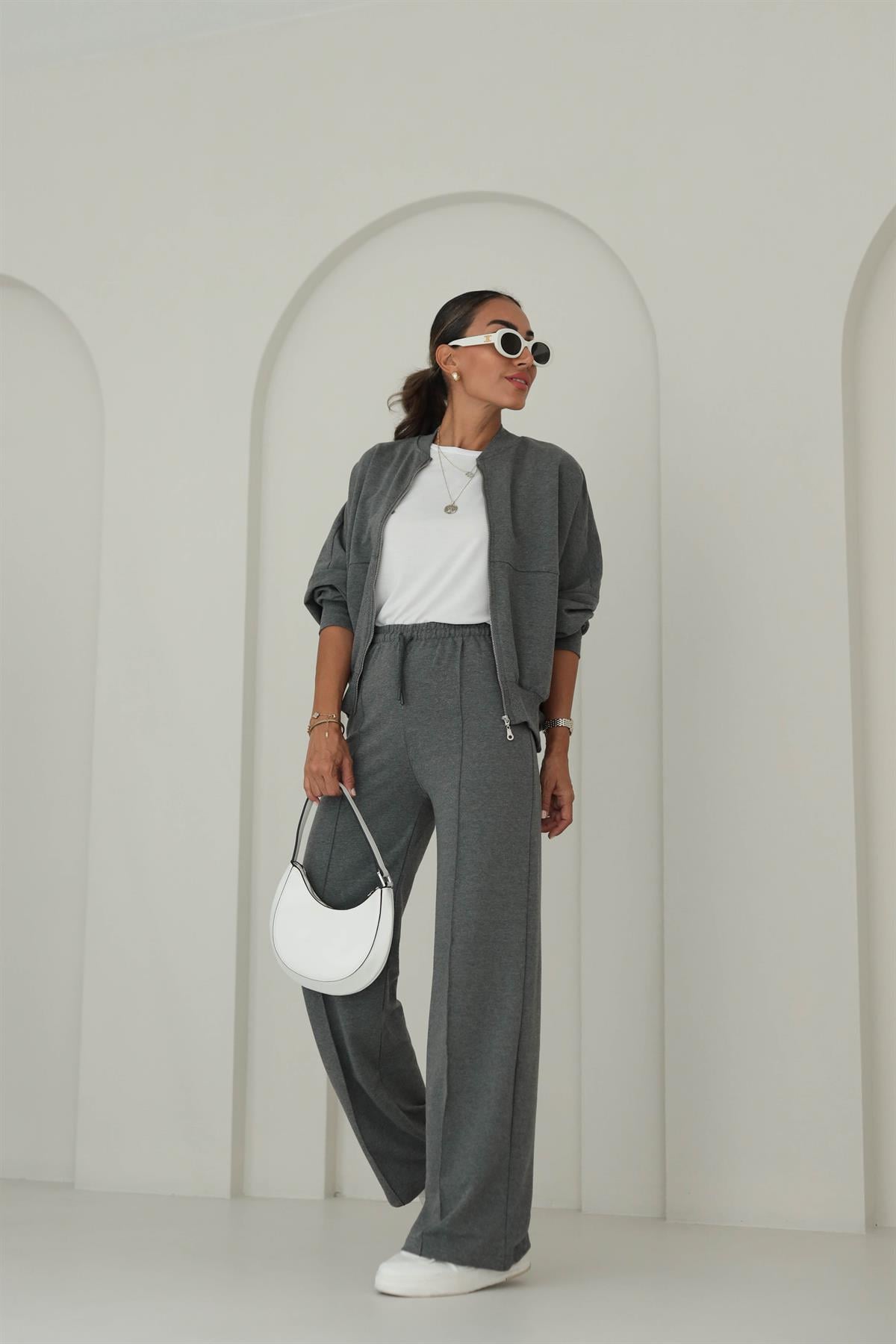 8606 Fermuar Detaylı Sweat Eşofman Takım